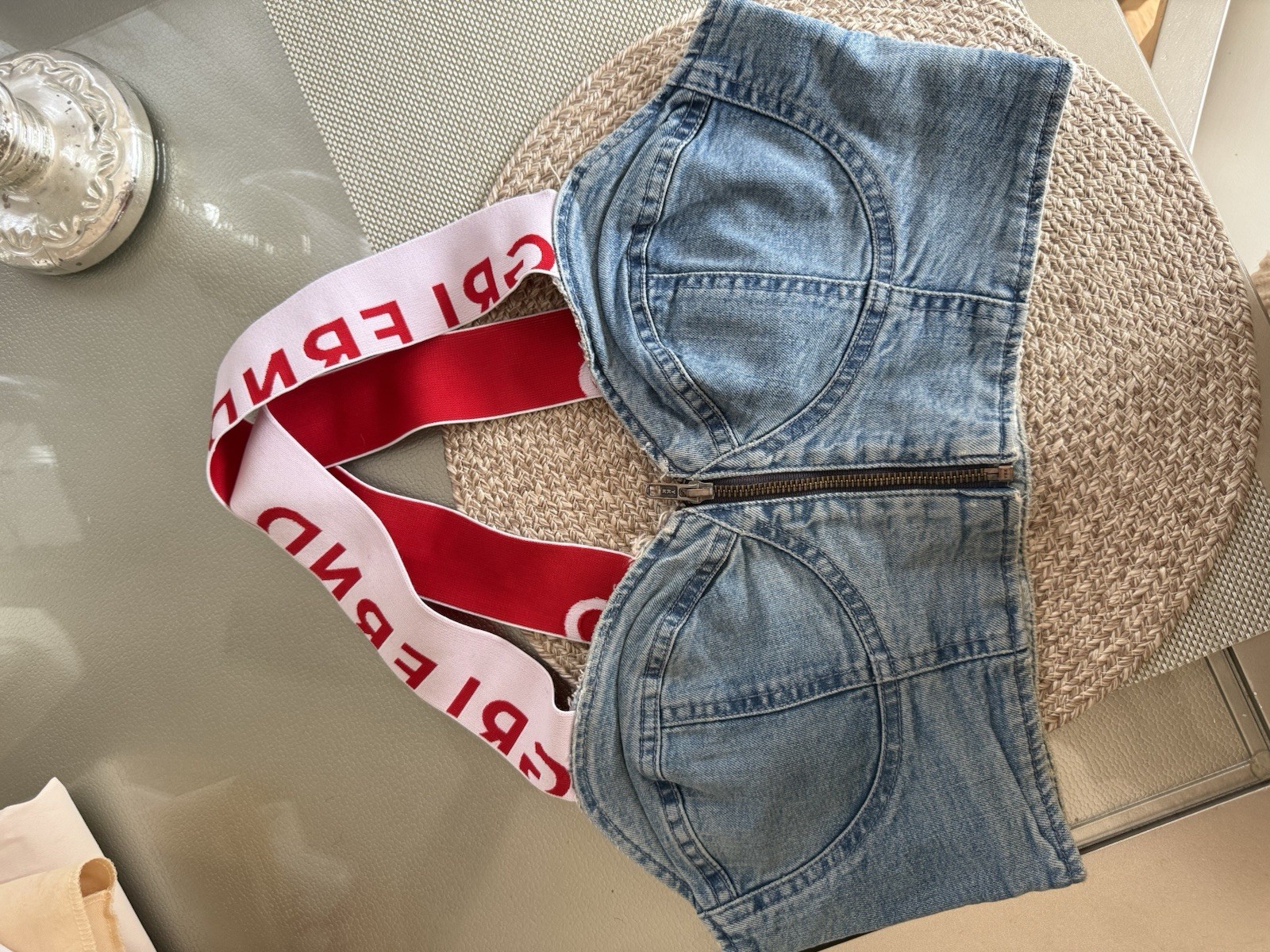 GRLFRND JEANS LYLY DENIM BRALETTE TOP SIZE L