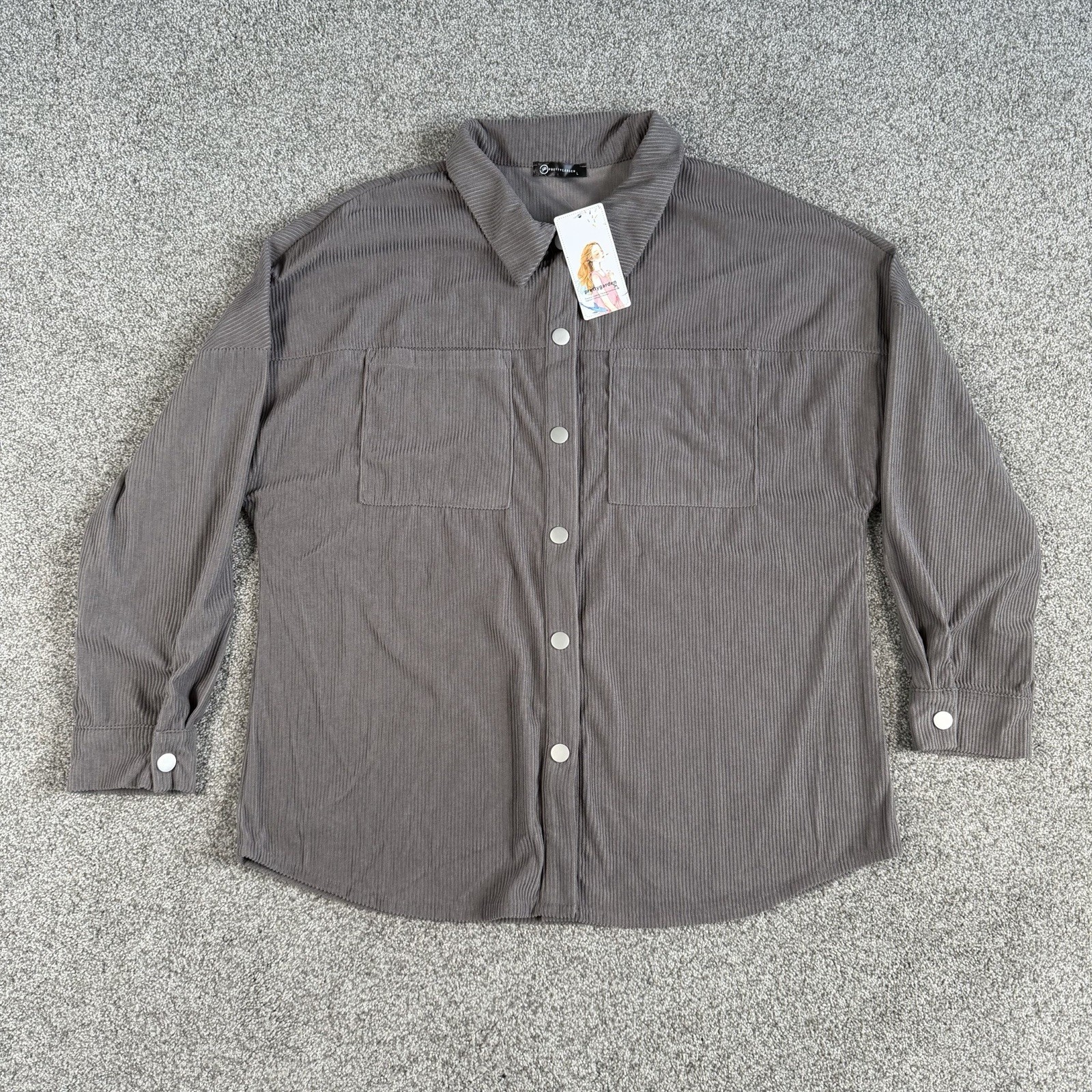 Prettygarden Women’s Corduroy Shacket Shirt Full Snap Gray Size Large NEW