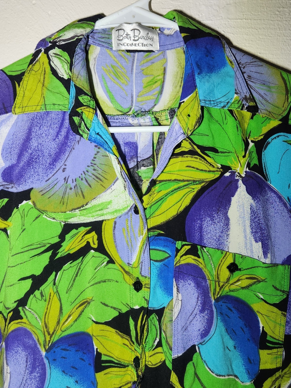 Vintage Betty Barclay Womens Size Medium Vibrant Floral-Print Button-Down Shirt