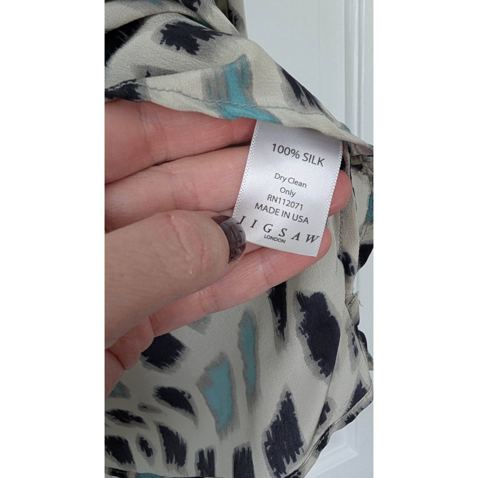 Jigsaw Print Pullover Silk Blouse
