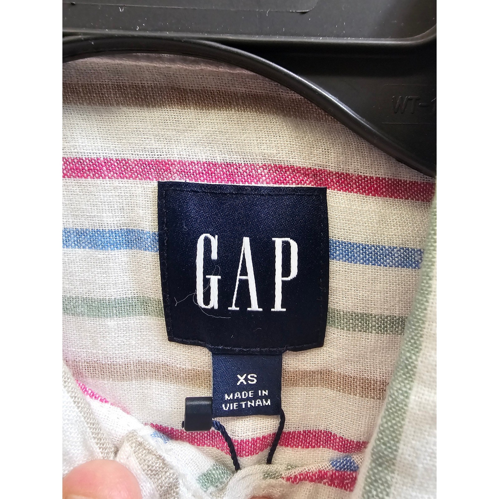 GAP Linen Button Down Top Beetroot Multi Stripe Long Sleeve Shirt XS GP004697