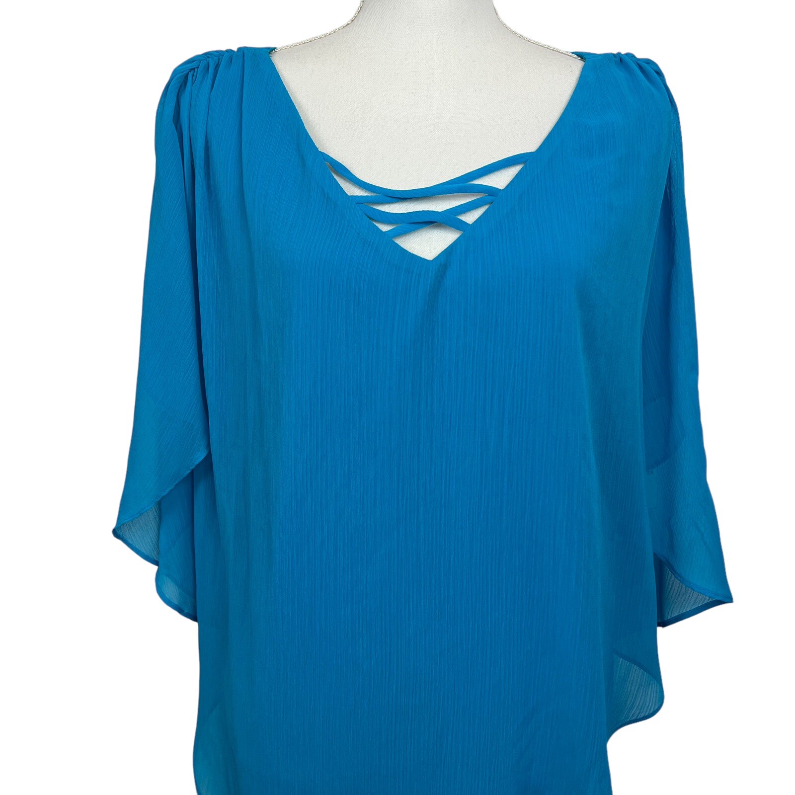 ALYX Women’s Pullover Top Sz 3X Blue Sleeveless Top W/Poncho Overlay NWT