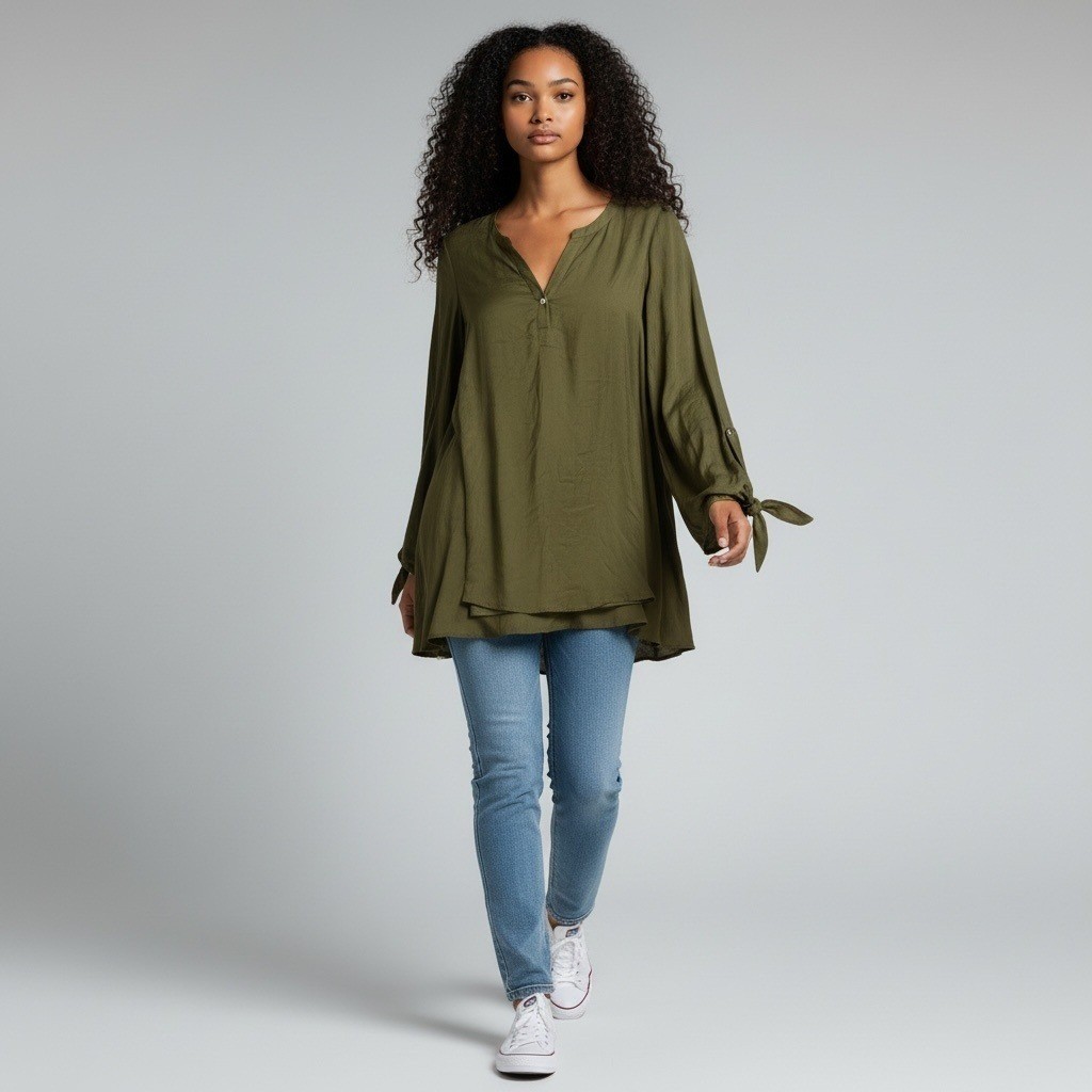 Show Me Your Mumu Johanna Tunic in Olive Silky Satin – Size Small – NWT