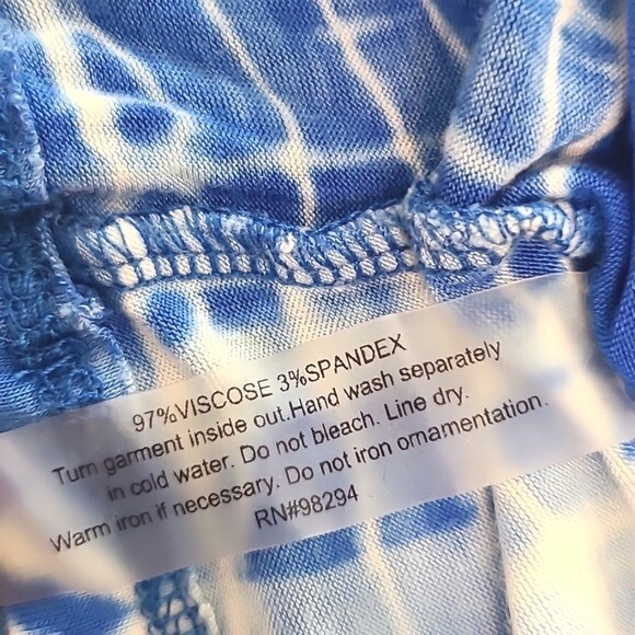 THOMAS & OLIVIA Royal Blue/White Tie Dye w/Silver Studs Cold-Shoulder Top, Small