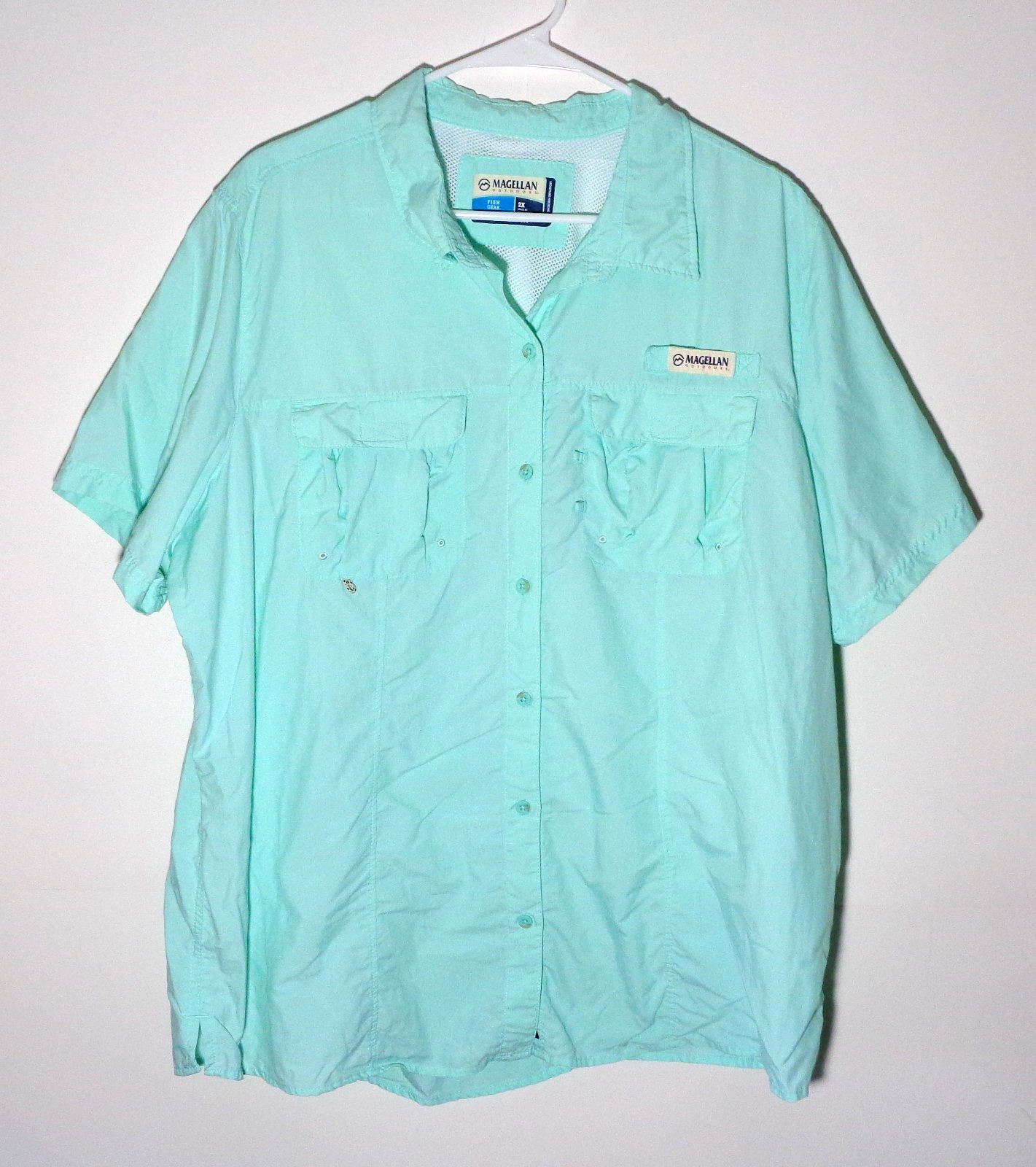 Women’s Pastel Green Short Sleeve Button-Up Vented Shirt by Magellan-Size 2XL