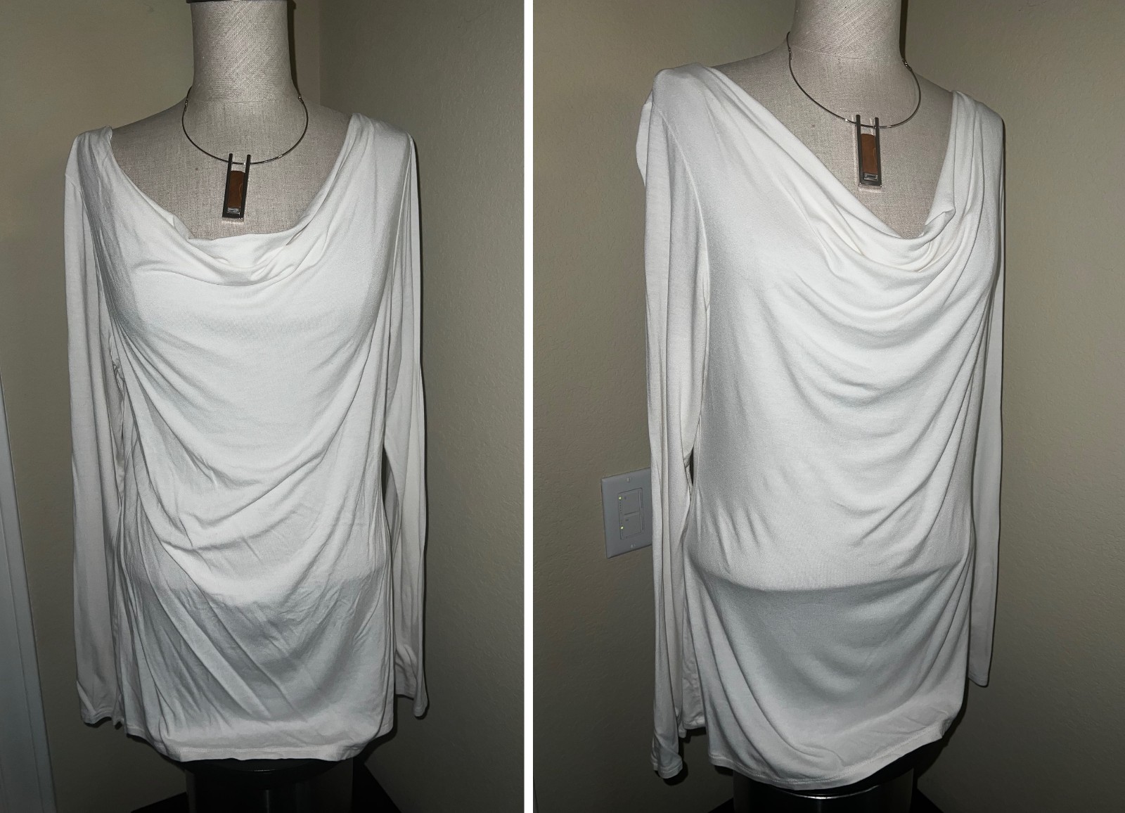 WHITE HOUSE BLACK MARKET * IVORY DRAPE NECK KNIT TOP * LONG SLEEVES SIZE M NWT