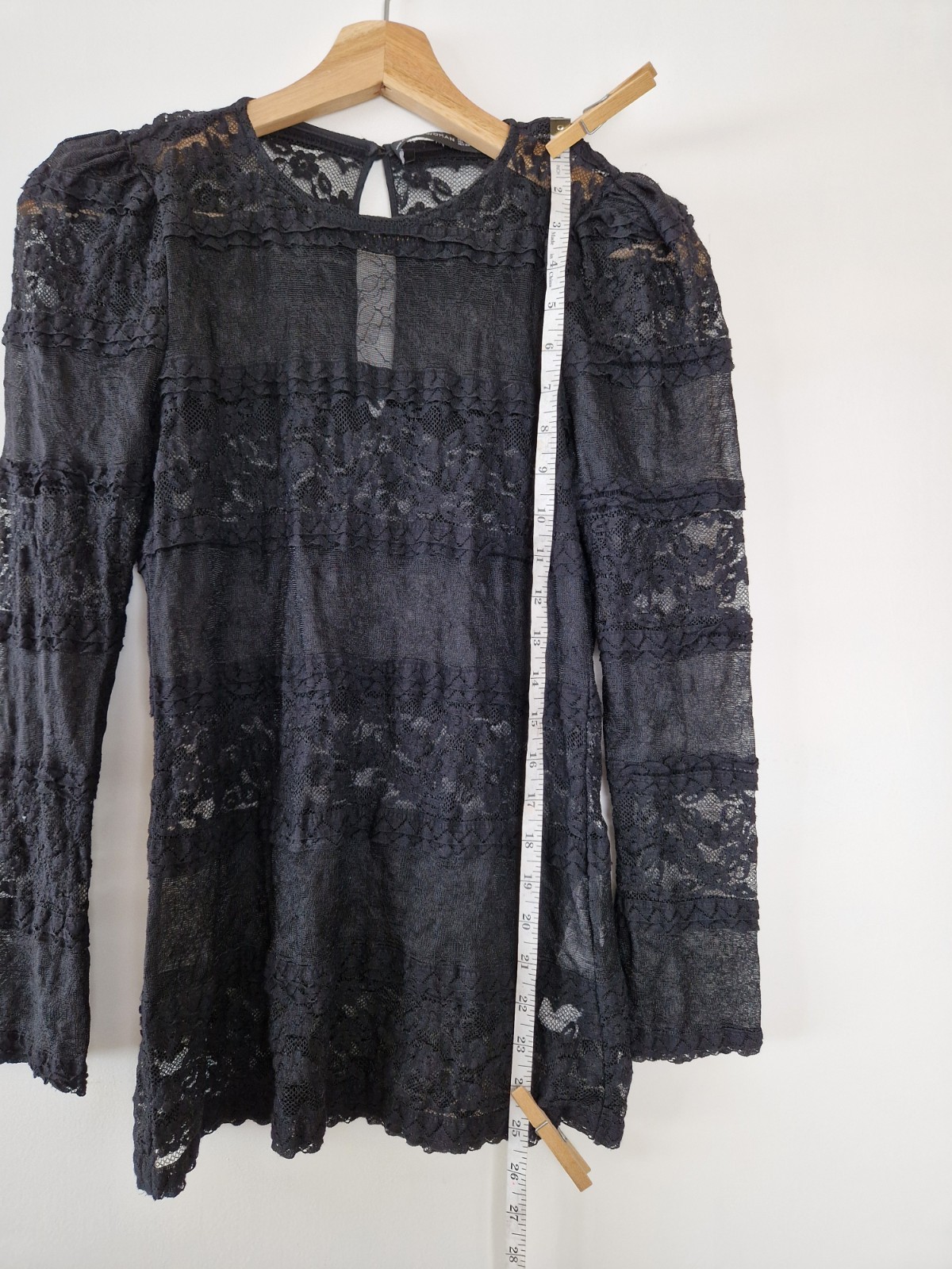 Black Lace Ruffle Shoulder Gothic Boho Blouse Zara Woman Sheer Top 8 Romantic