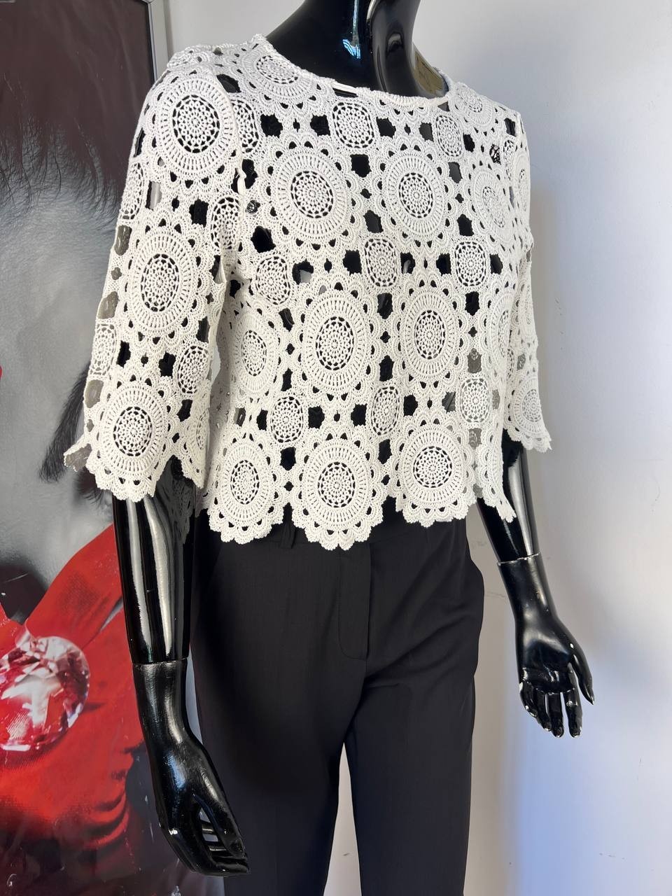 Maje Openwork white blouse top