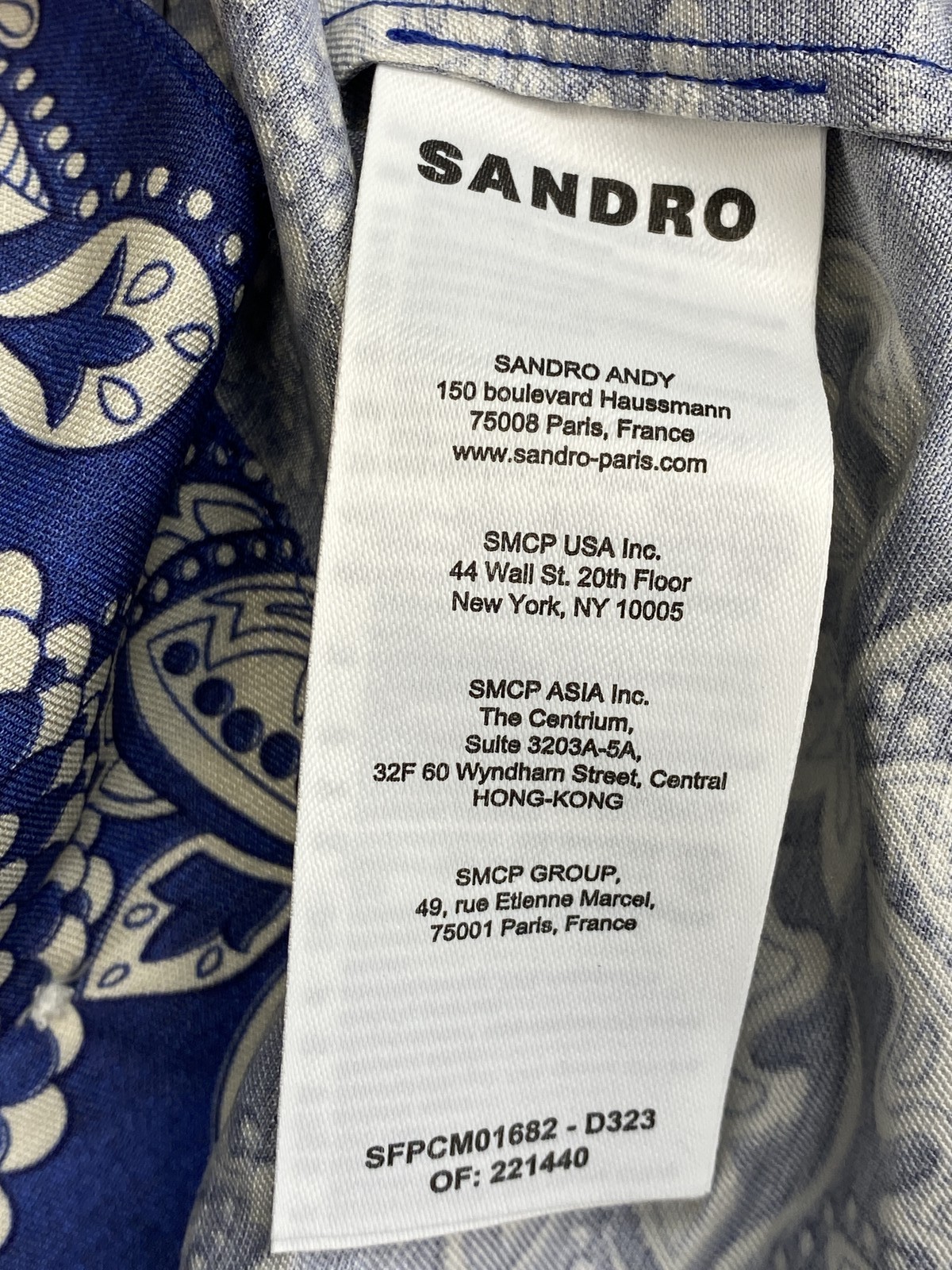 Sandro Womens Shirt Blue/Ecru White Size 2 Pierlat Paisley Print Short Sleeve