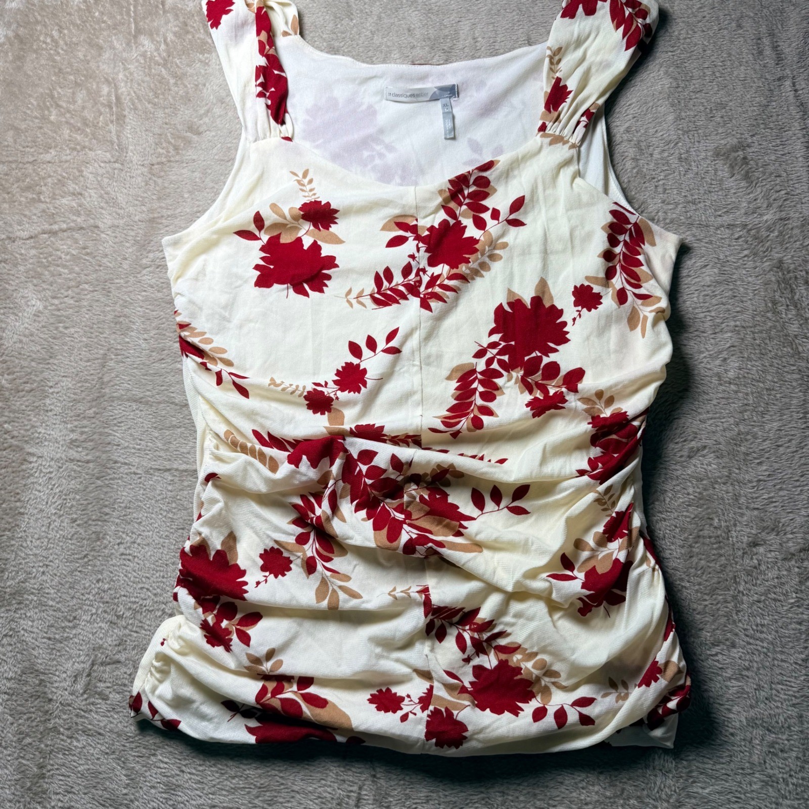 Classiques Entier XL Floral Mesh Ruched Sleeveless Top Romantic Office Siren