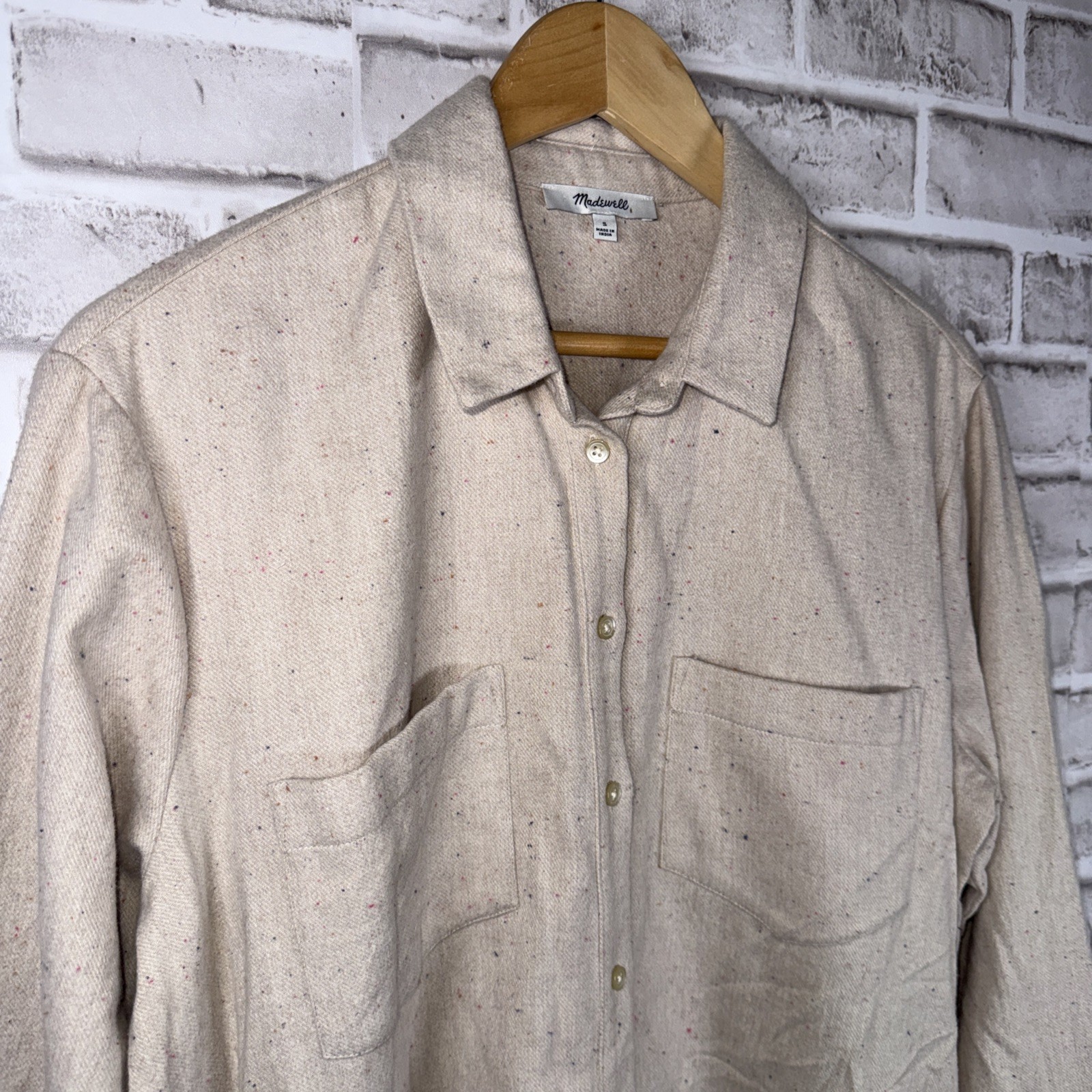 Madewell Sunday Shirt Sz Small Speckle Flannel Oatmeal Outdoor Shacket Cozy Fall