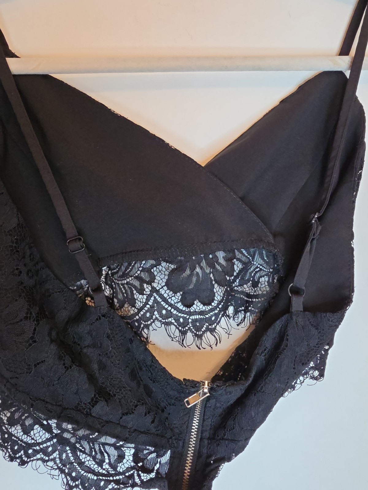 Black Sexy Lace Crop Wrap Eyelash Bralet Bralette Top Shirt Lingerie Size 10 UK