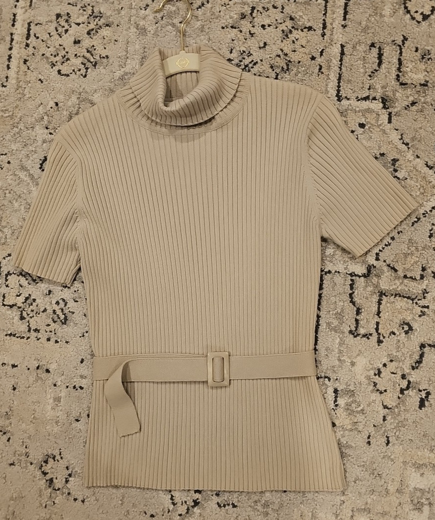 Casual Corner SS Top MEDIUM Pullover Belted BEIGE Vintage