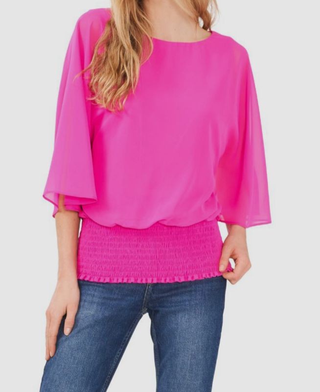 Sam & Jess Womens Pink Smocked Waist Blouse Top Size L