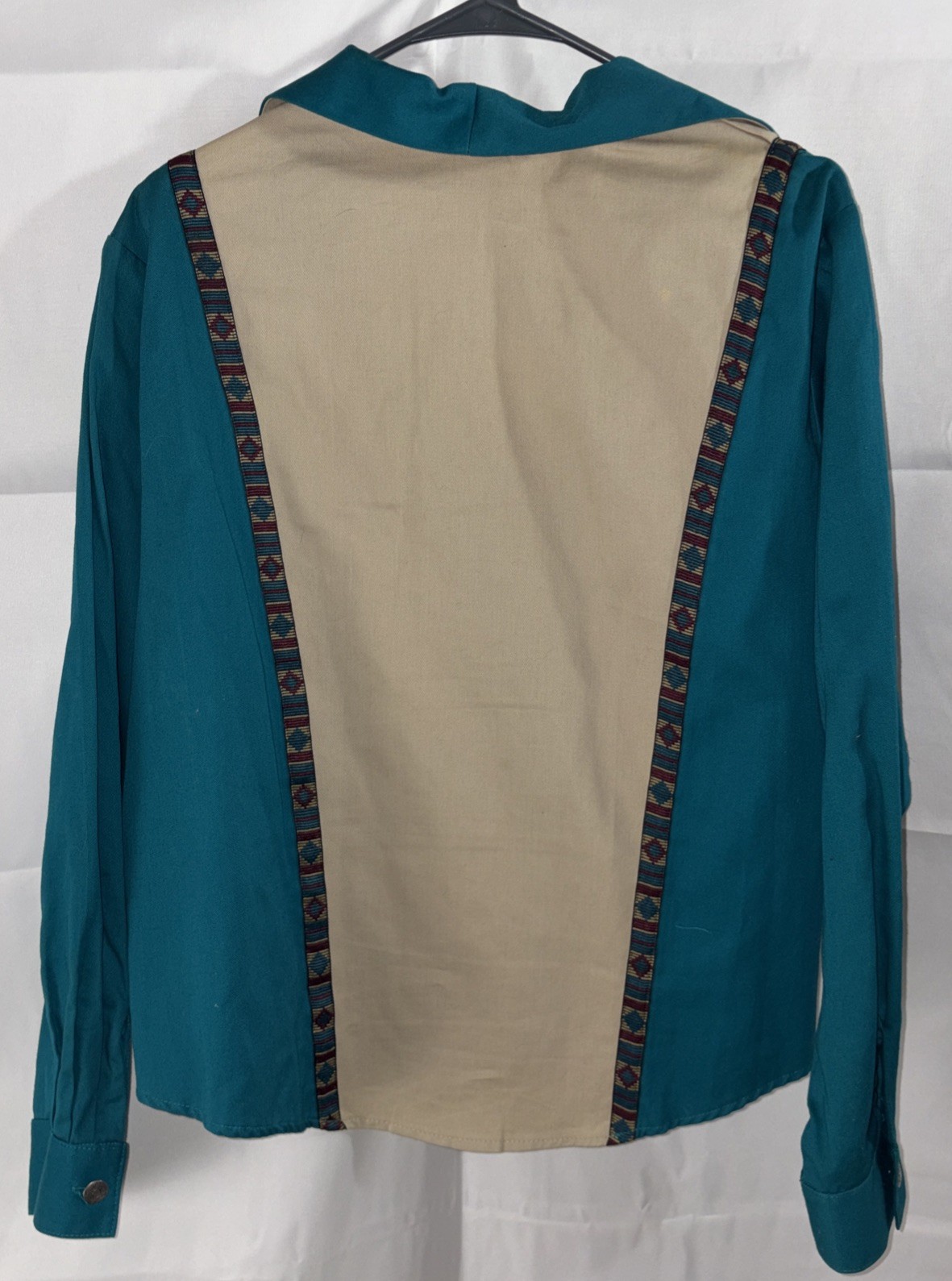 Vtg Banjo Womens Ladies Top Cotton Western Cropped Long Sleeve Shirt Rodeo