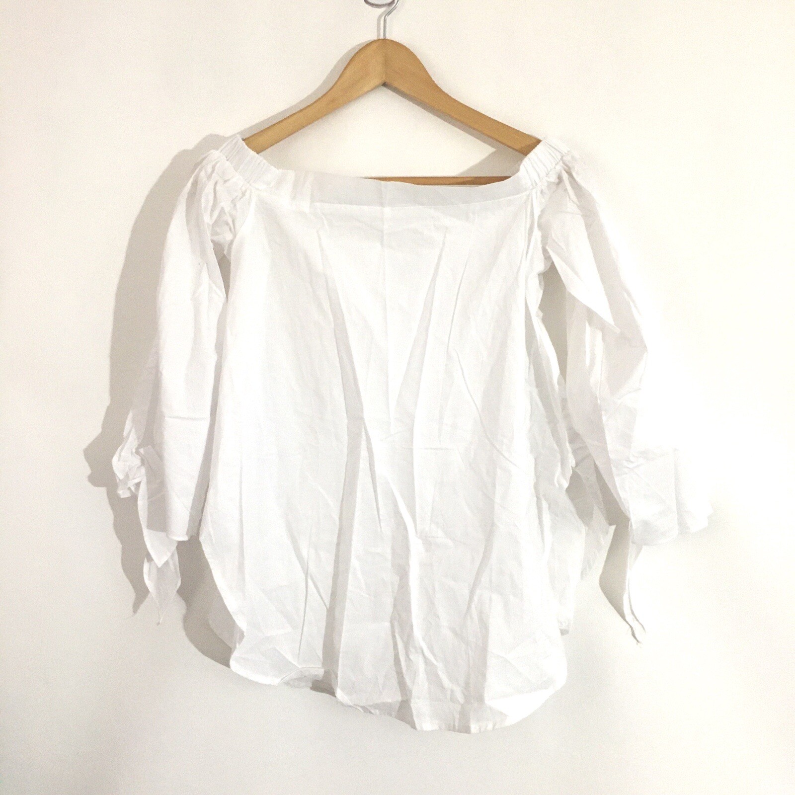 Bow Tie Dolphin Hem Bardot Blouse White