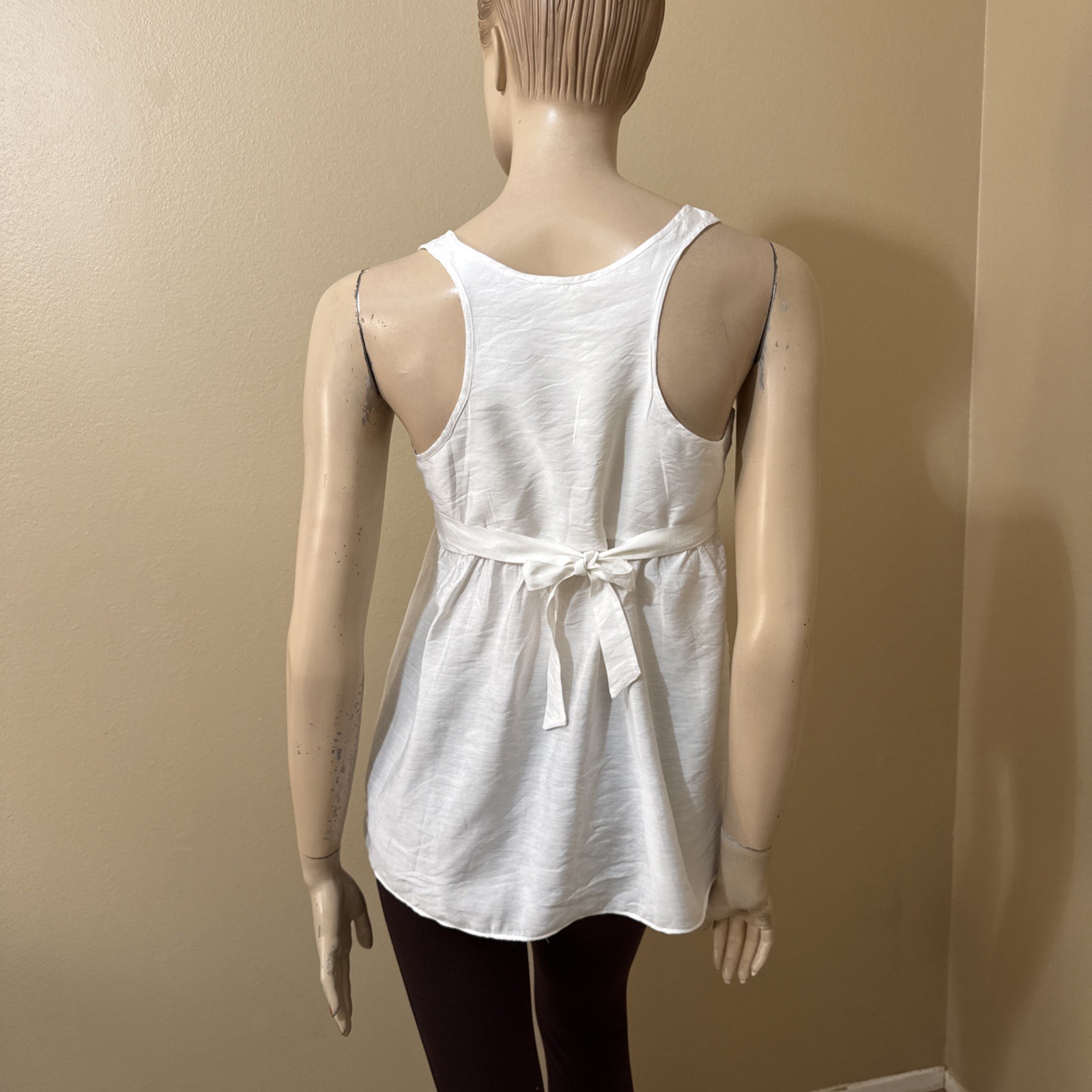 Women’s White Rayon Casual Summer Open Sheer Button Tied Size M Blouse Top Tunic