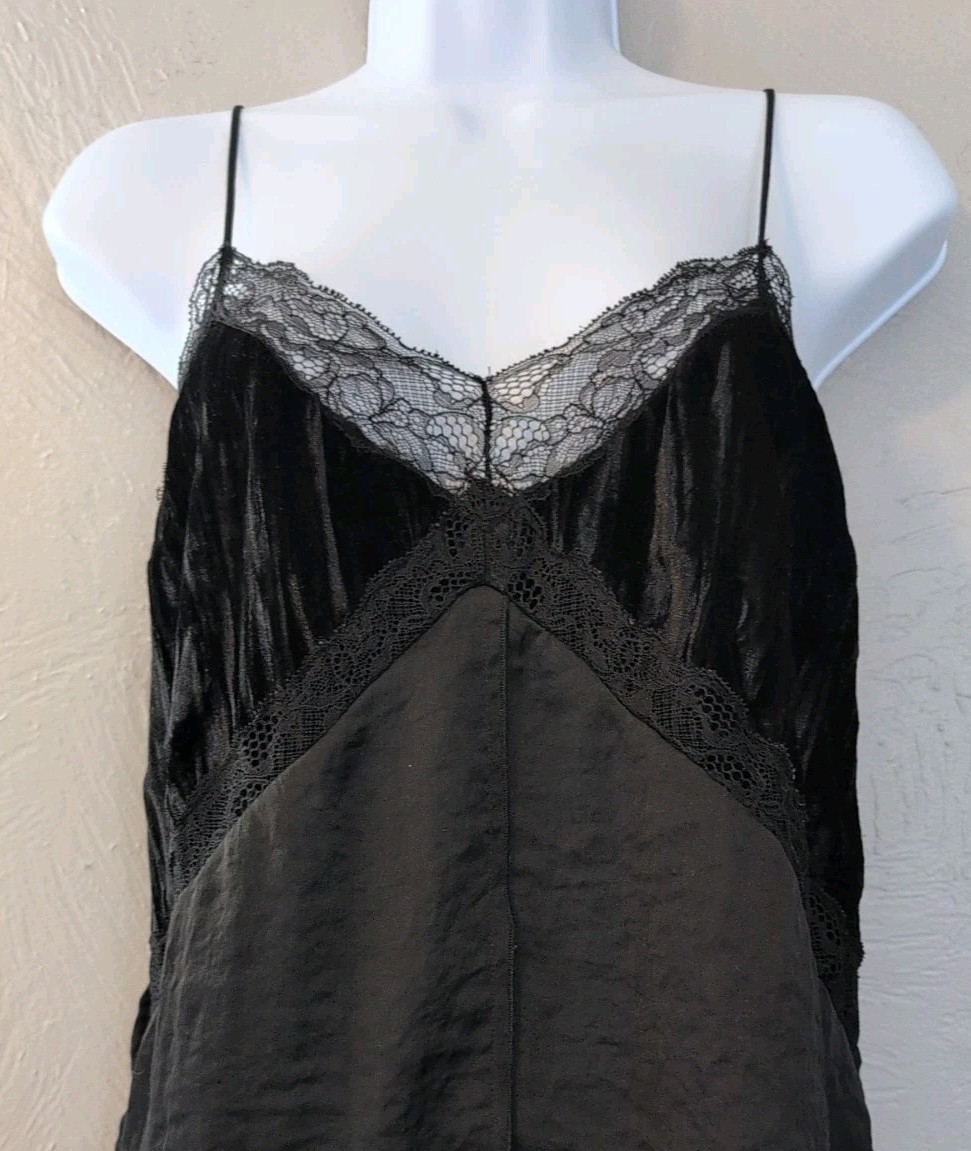 Zara Black Spaghetti Strap Satin Velvet Camisole Size Med Whimsigoth Grunge Y2K