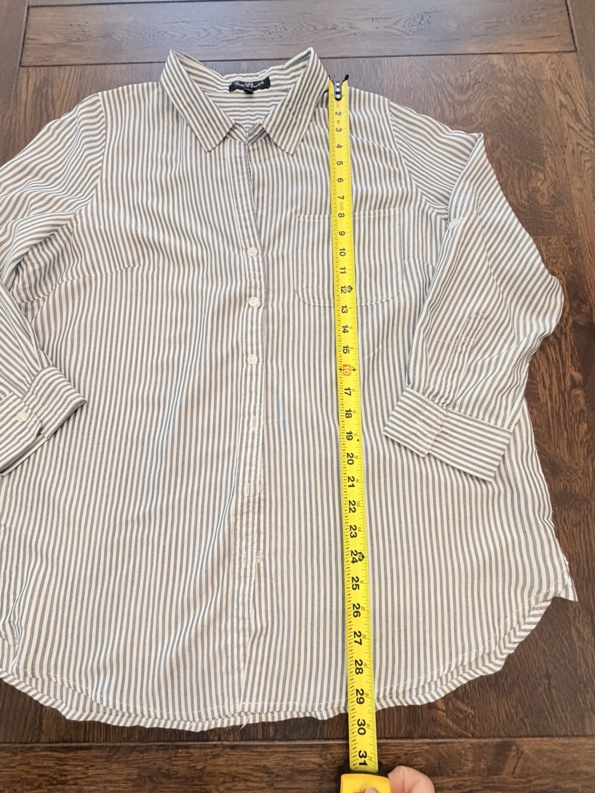 Velvet Heart Striped Button-Up Blouse Rayon Collared 3/4 Sleeve Size 1X