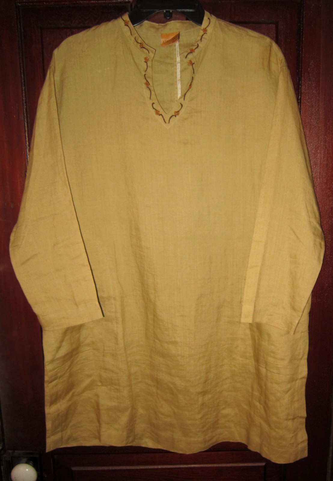 Cheyenne Sz XL L Tunic Kimono Blouse Top 100% Linen Embroidered Pockets Popover