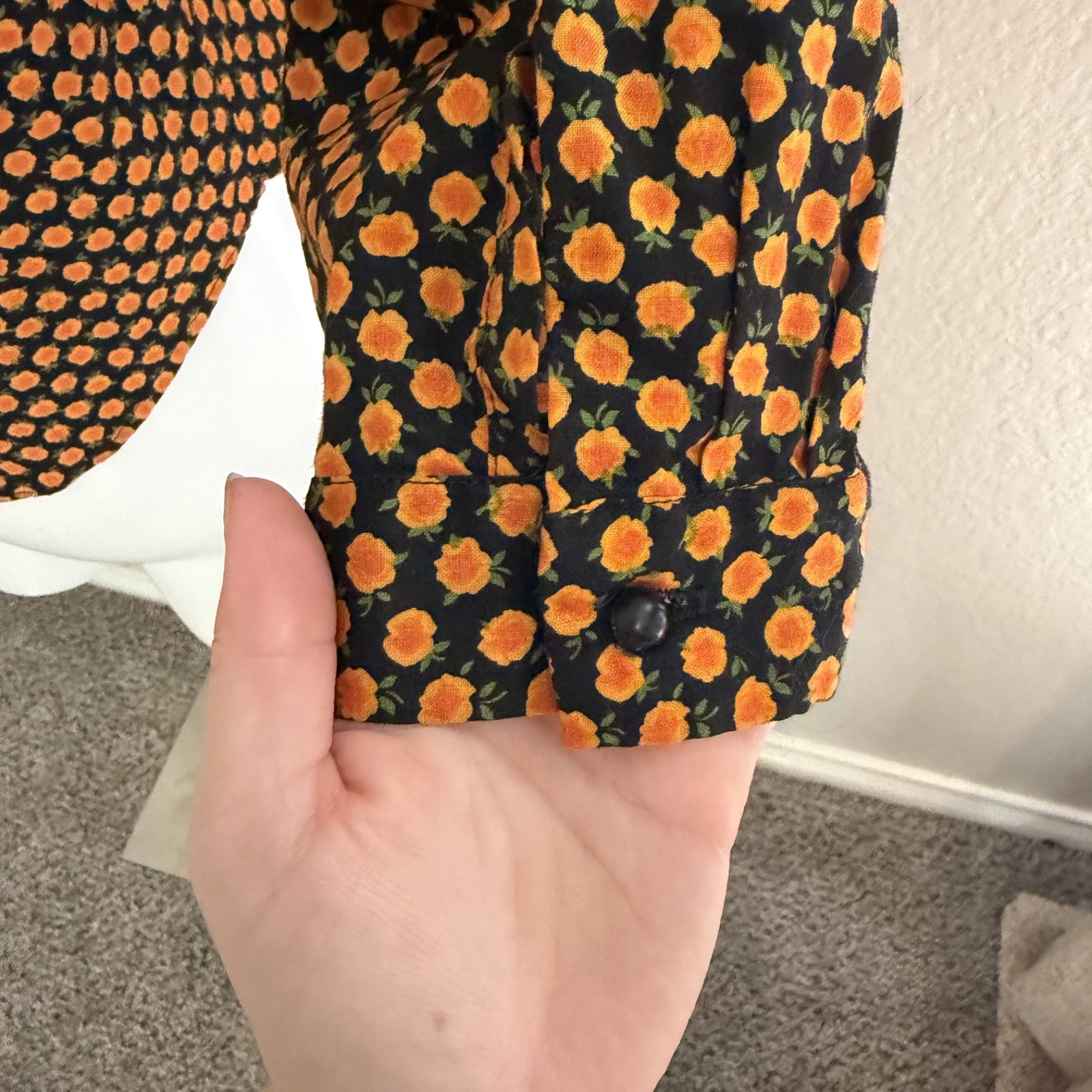 50’s round collar flower print womans button up! union made