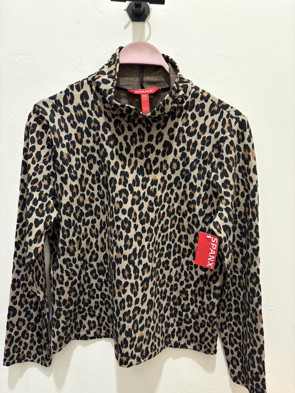 SPANX Leopard cheetah Ponte Turtleneck Size XL long sleeve Jacquard Top NWT