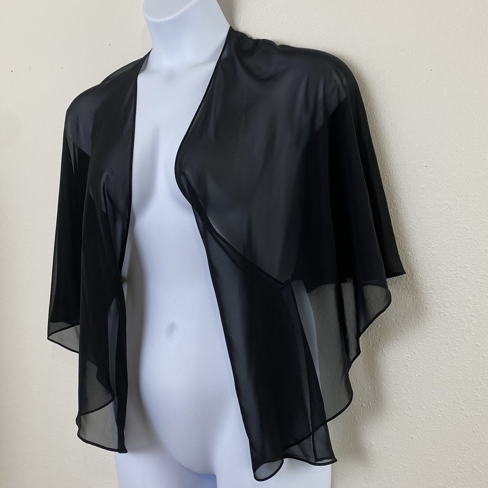 SLNY SL Fashions Womens Sheer Capelet Shawl L/XL Black Cropped Unlined Open USA