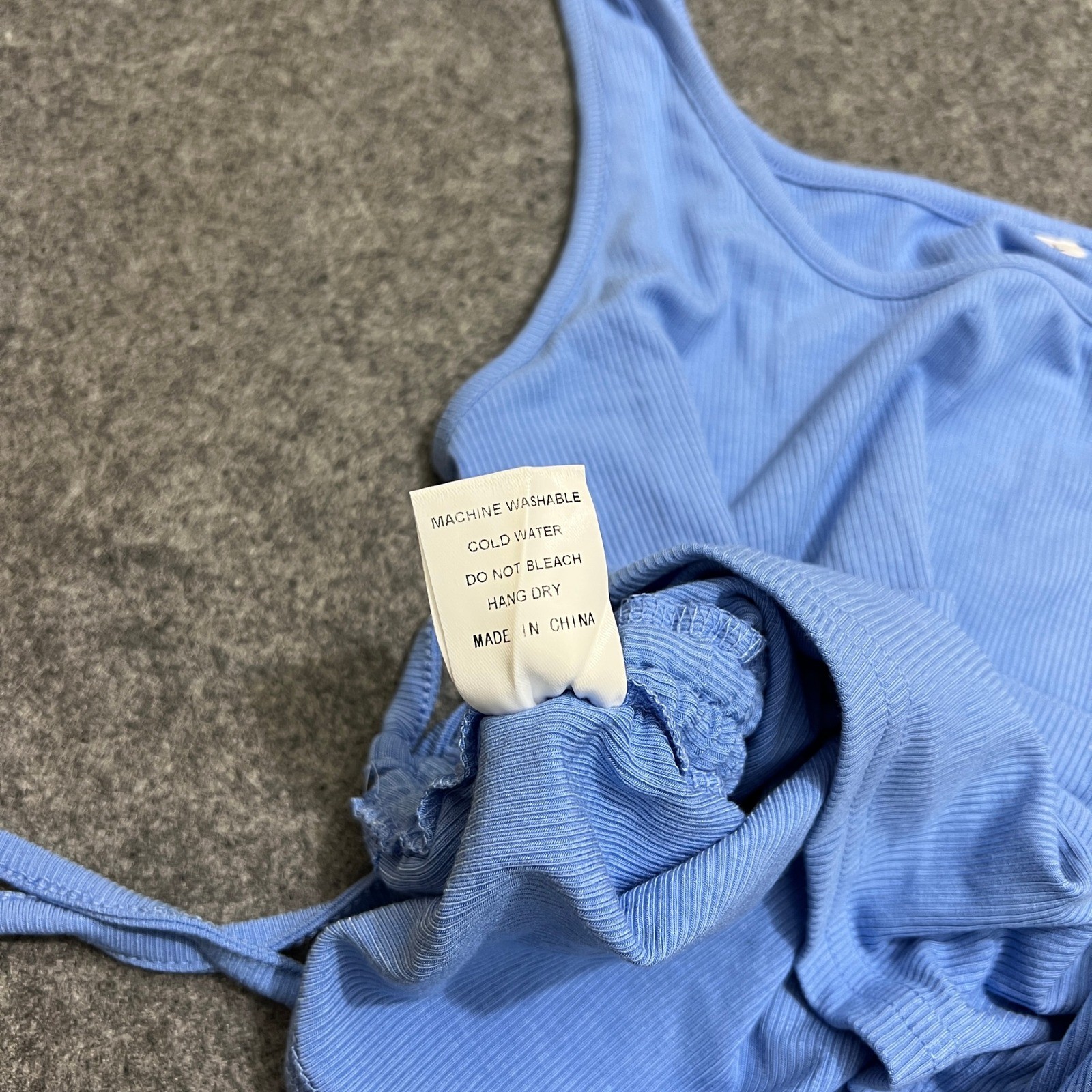 Women’s Blue Ribbed drawstring Ruched Side Ties Tank Top Size L