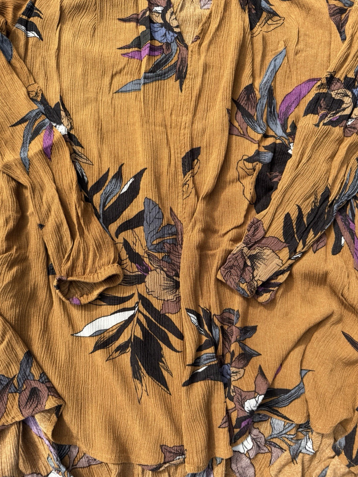 Free People Women’s XS Brown Floral Crepe Tunic Blouse Keyhole