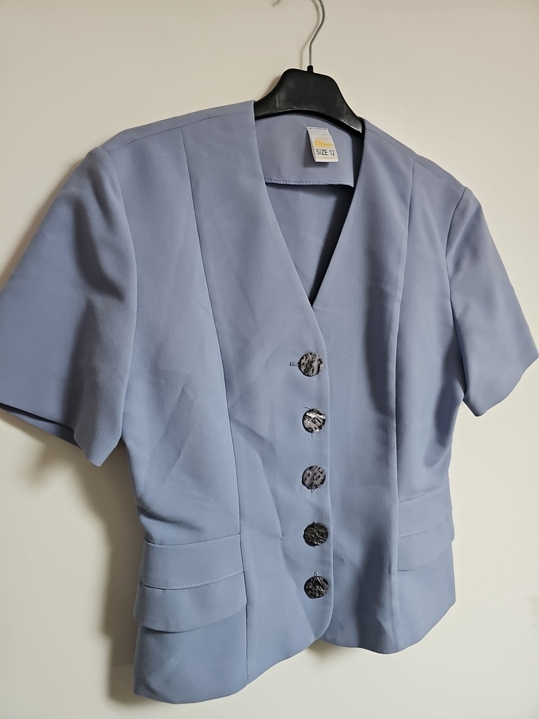 Vintage 90s Etam Blouse Duck Egg Blue Structured Size 12 Retro