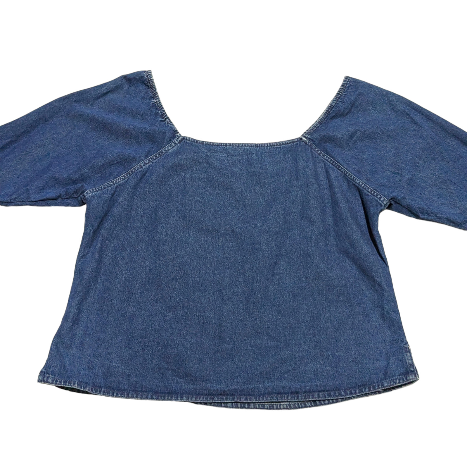 Vintage 90s Passport Denim Embroidered Top Size M Off The Shoulder Floral Boho