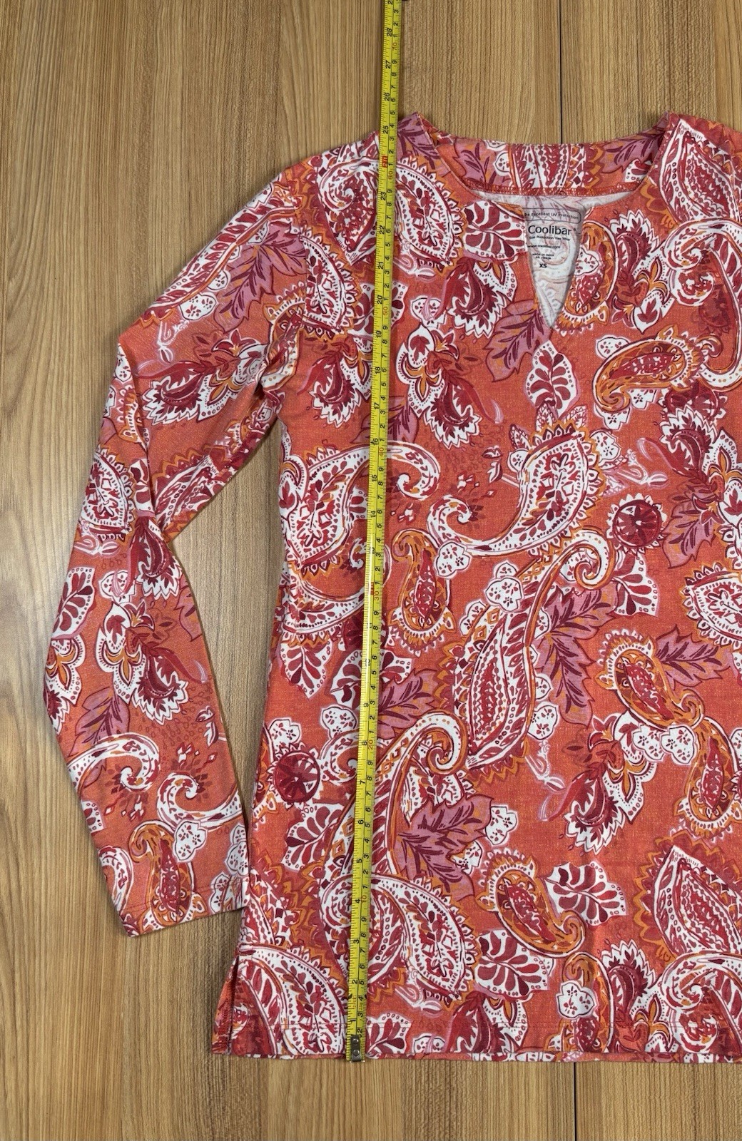 Coolibar UPF 50+ Top Paisley Long Sleeve Wmns XS Coral Sun Beach Outdoor Active