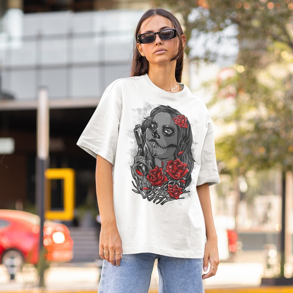 New White Womens Classic T-Shirt “Muerta” S, M, L, XL, 2XL, 3XL Free US Shipping