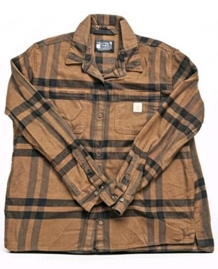 Women’s Carhartt Loose Fit Brown/Black Plaid Flannel Button-Up Shirt L