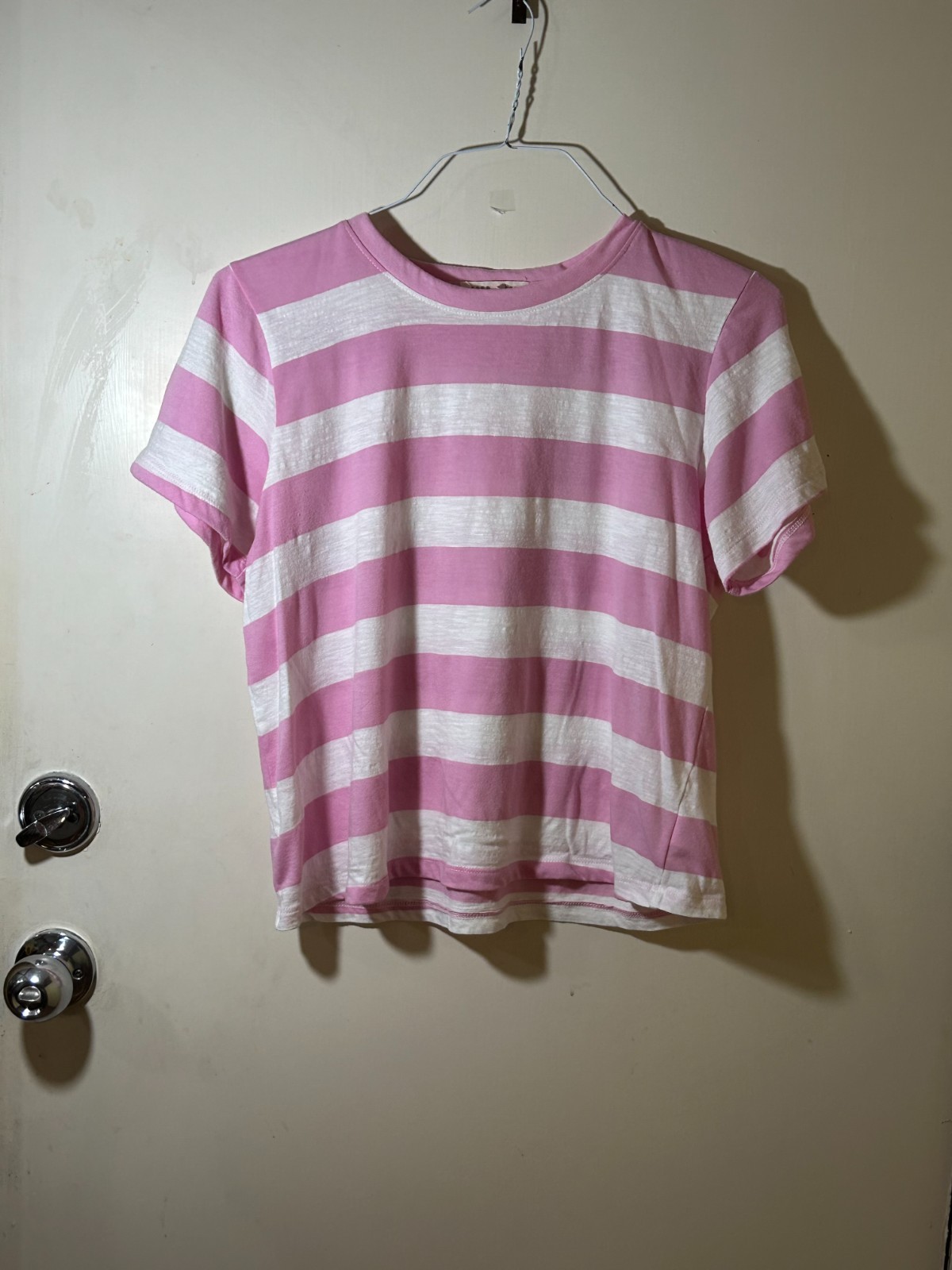 Copper Key Women’s Pink White Striped Short Sleeve Crew Neck T-Shirt