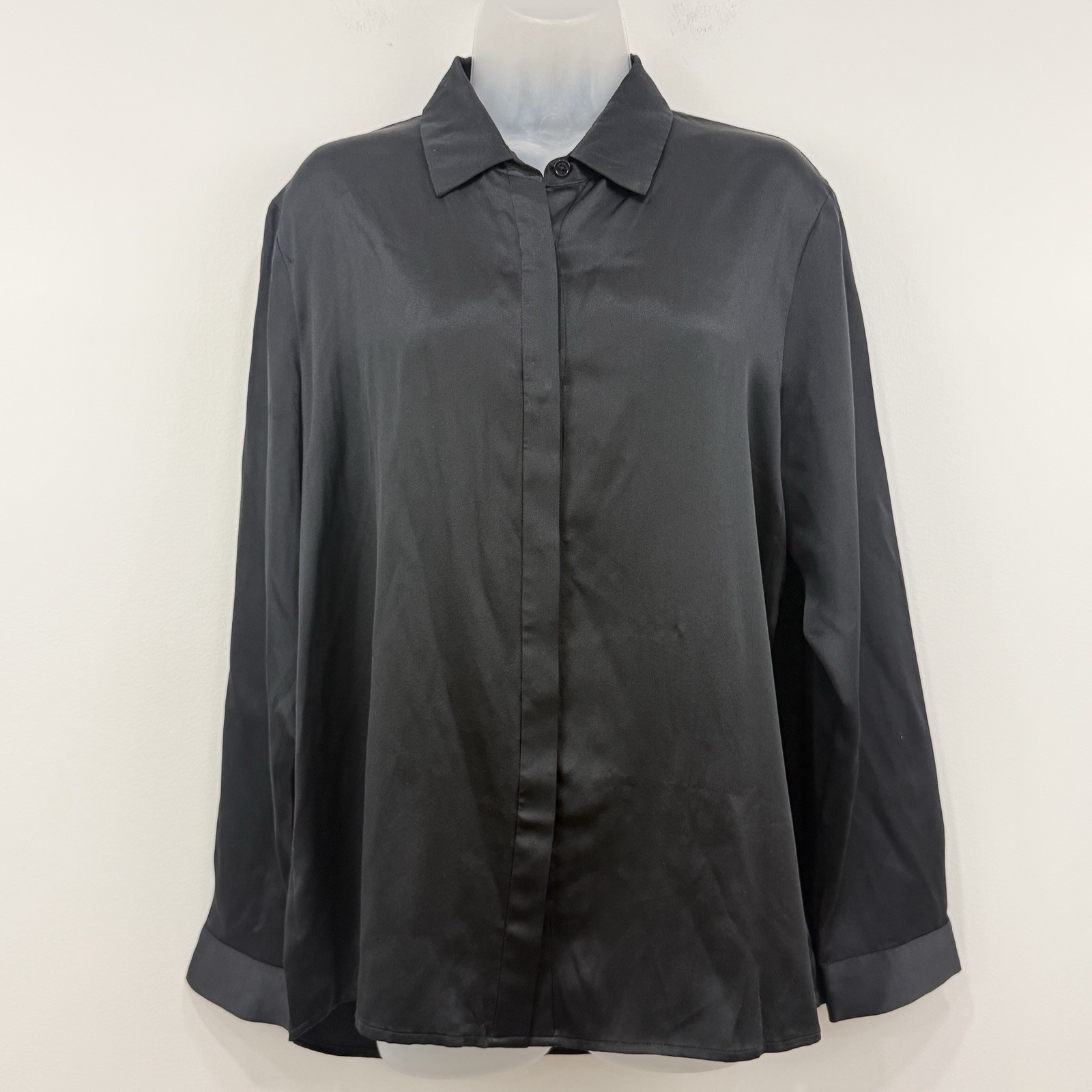 Lilysilk Top Womens XL Black 100% Mulberry Silk Quiet Luxury Career Minimal