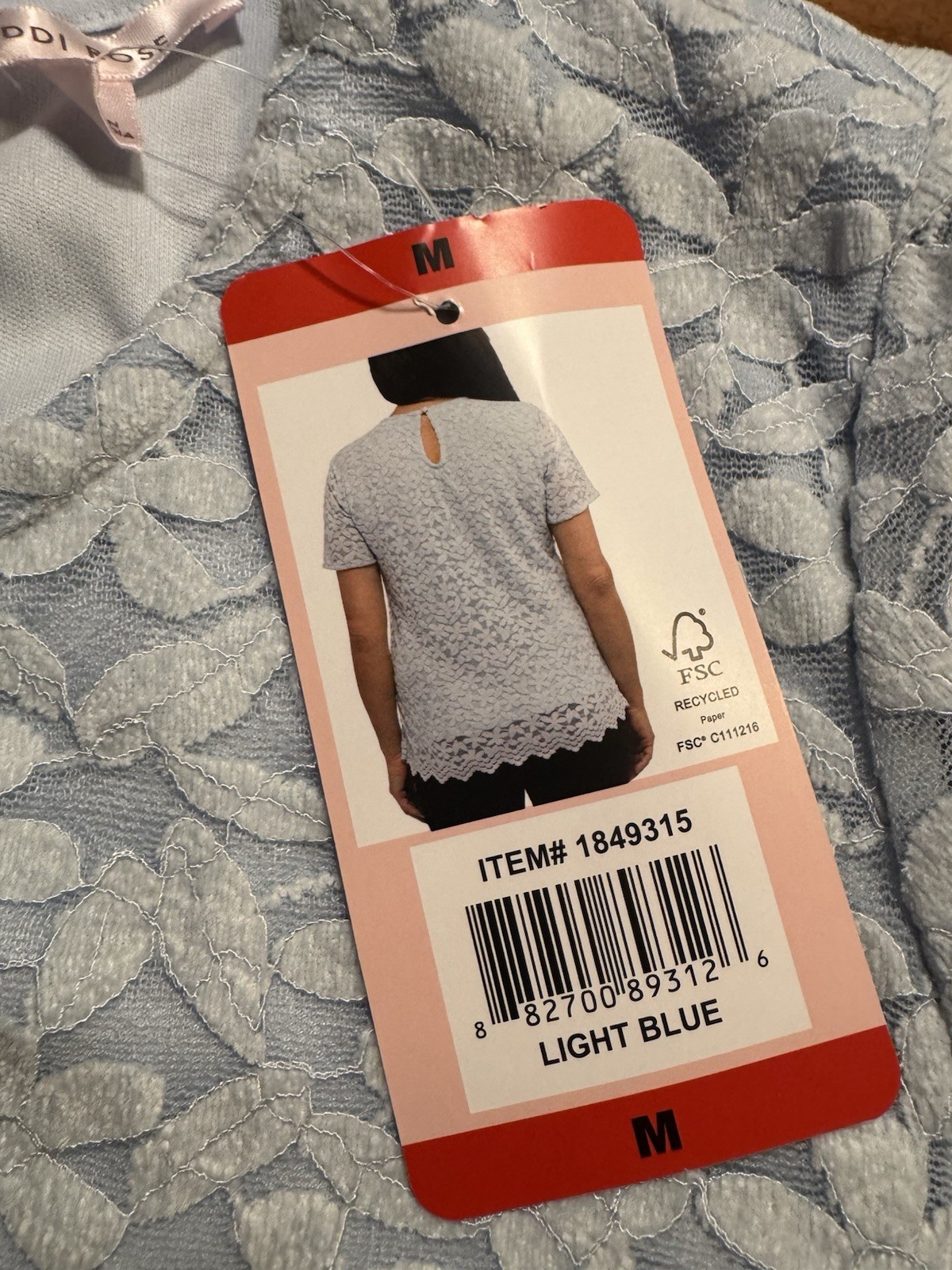 Teddi Rose Women’s Light blue Floral Lace Top Scallop Hem Blouse Sz M – NEW