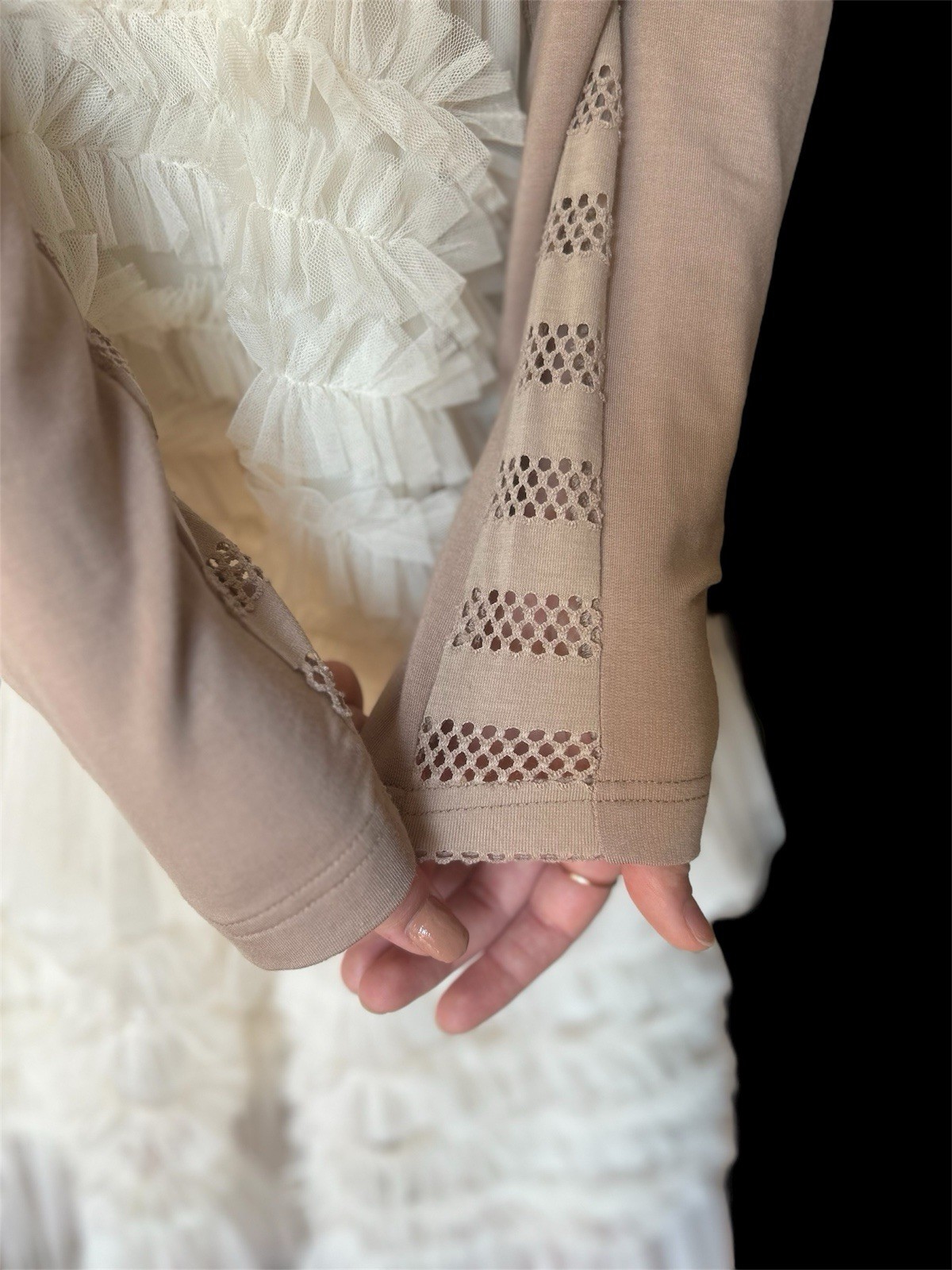 Buttery Modal Knit Taupe Drape Jacket: Keyhole Detail Long Sleeve Choose M/L