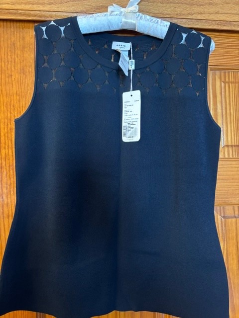 Akris Punto Dot Lace Viscose Stretch Shell, Womens Size 12, Navy Blue, NWT.