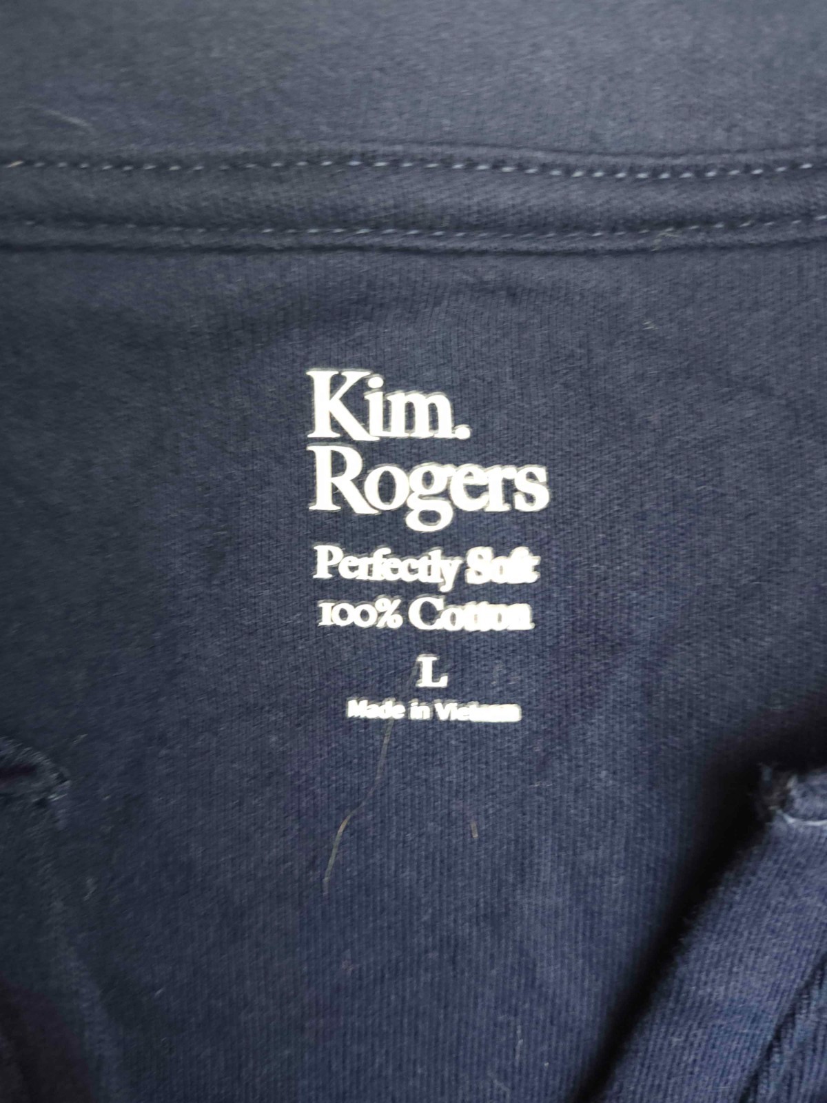 Kim Rogers Top Womens L Blue Henley Minimalist Coastal Chic Modern Classic