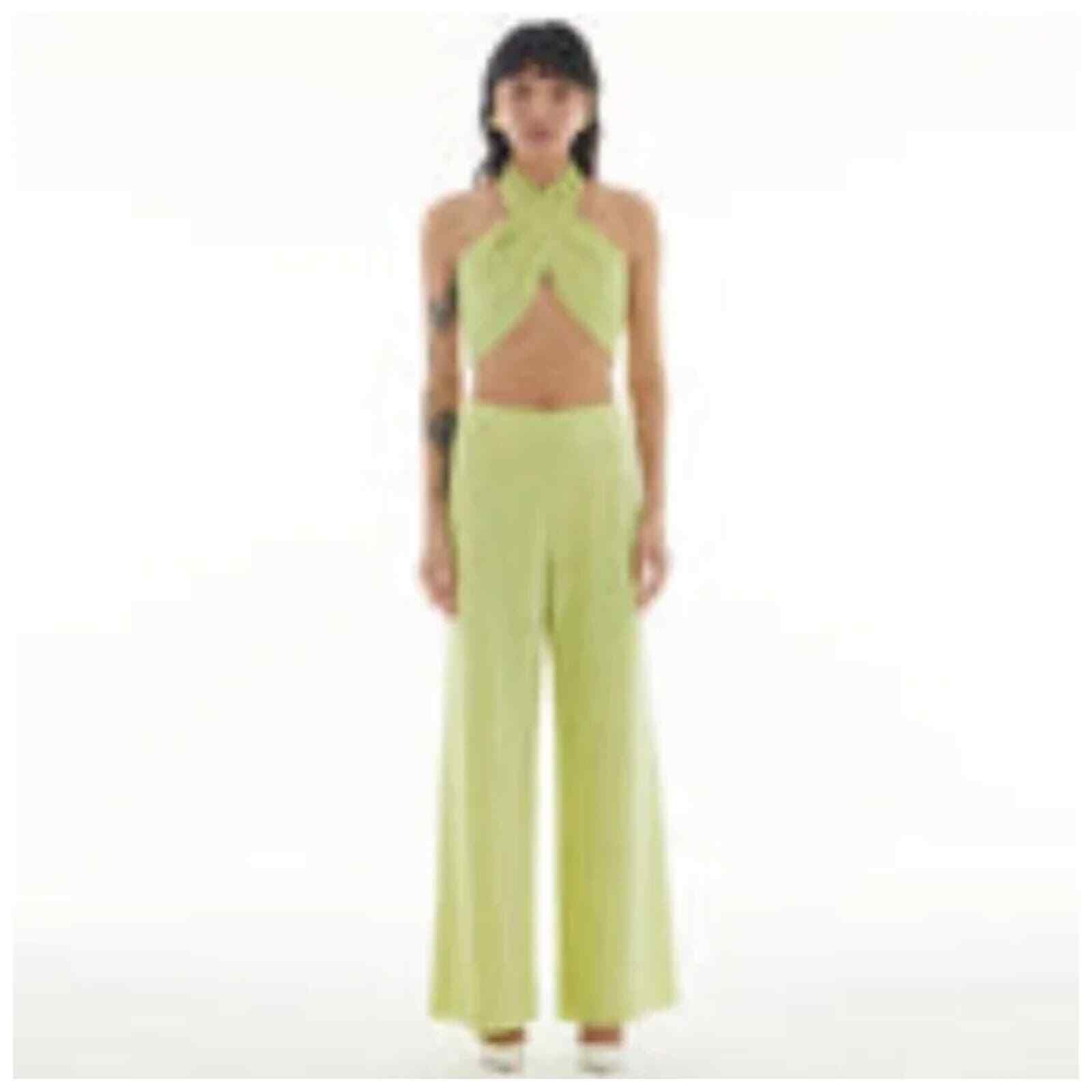 LBV. Women’s Lurex Jersey Criss Cross Halter top 6 NWT 298 Acid Yellow