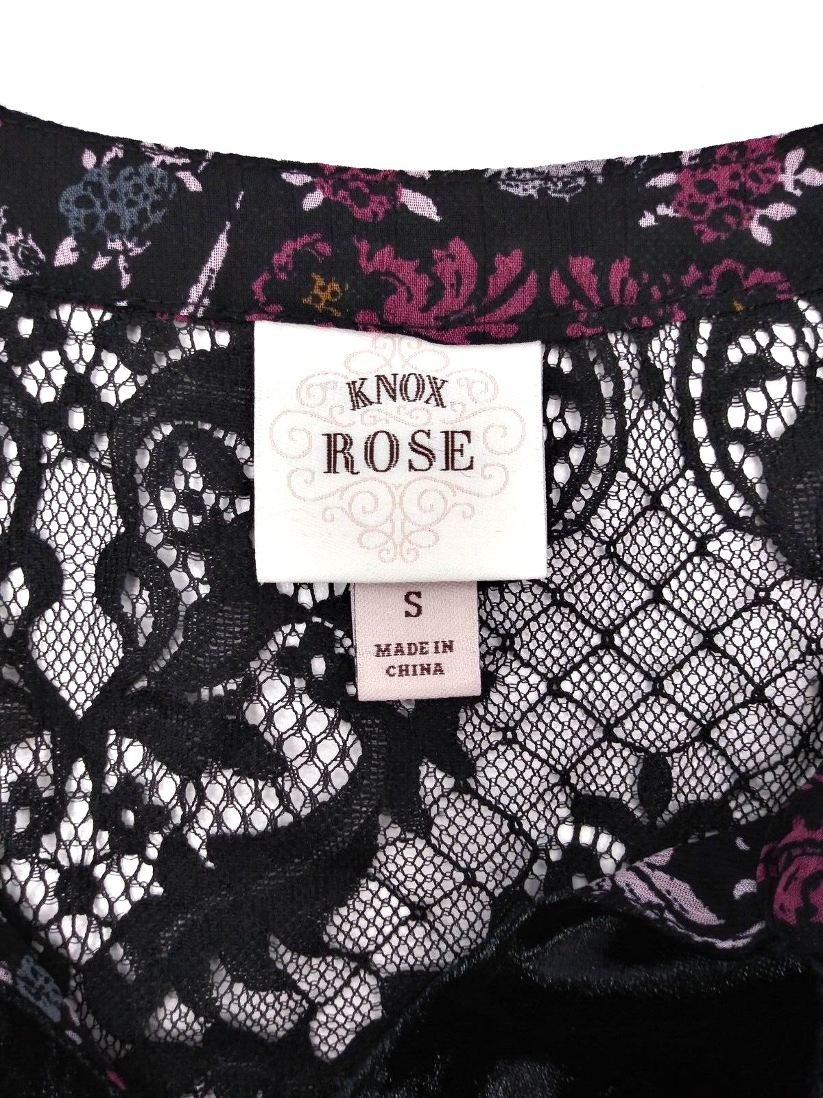 Knox Rose Women’s Size S Boho Tunic Sheer Tassel Ruffle Velvet Black Lace