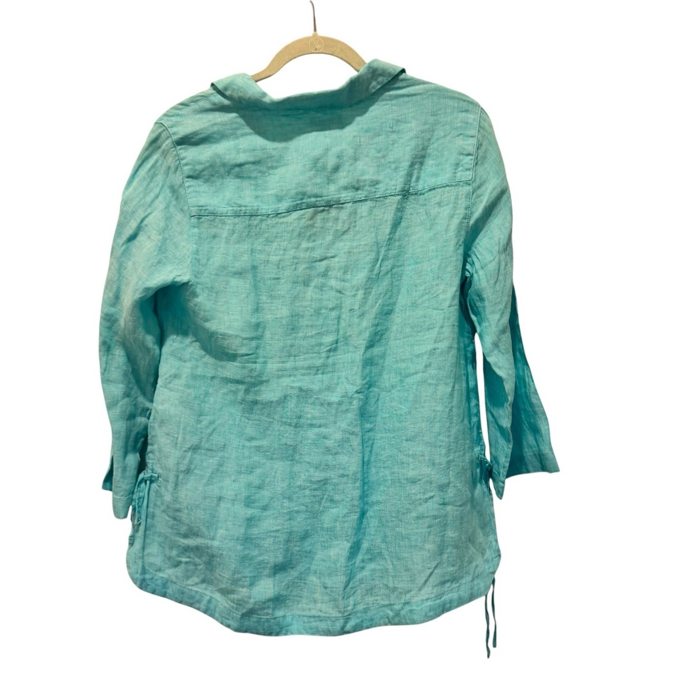 Sigrid Olsen V-Neck 100% Linen Women’s Tunic Top Size S Lagenlook Coastal