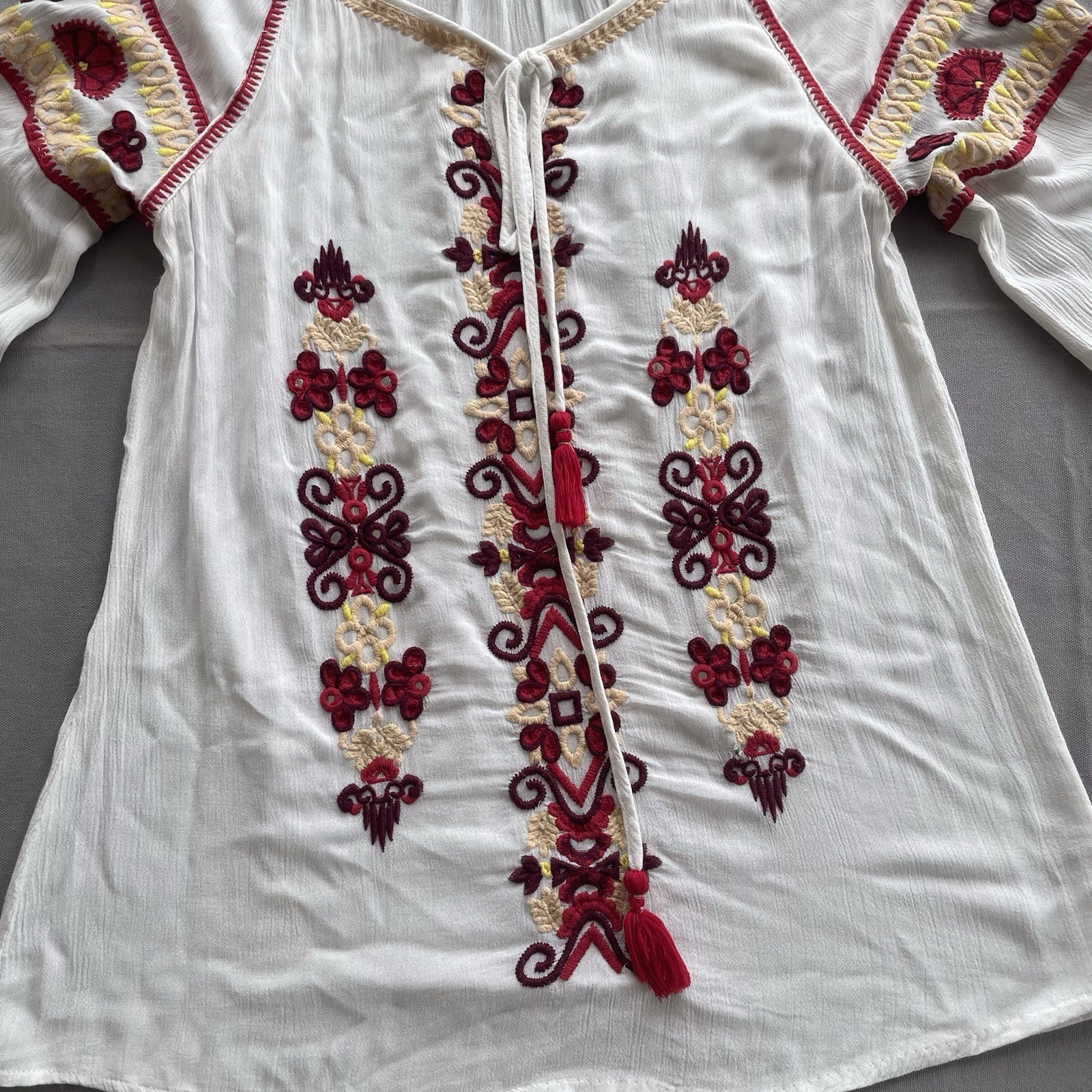 Chelsea & Violet Boho Peasant Blouse XS Romantic Sleeve Ukraine Folk Style GUC