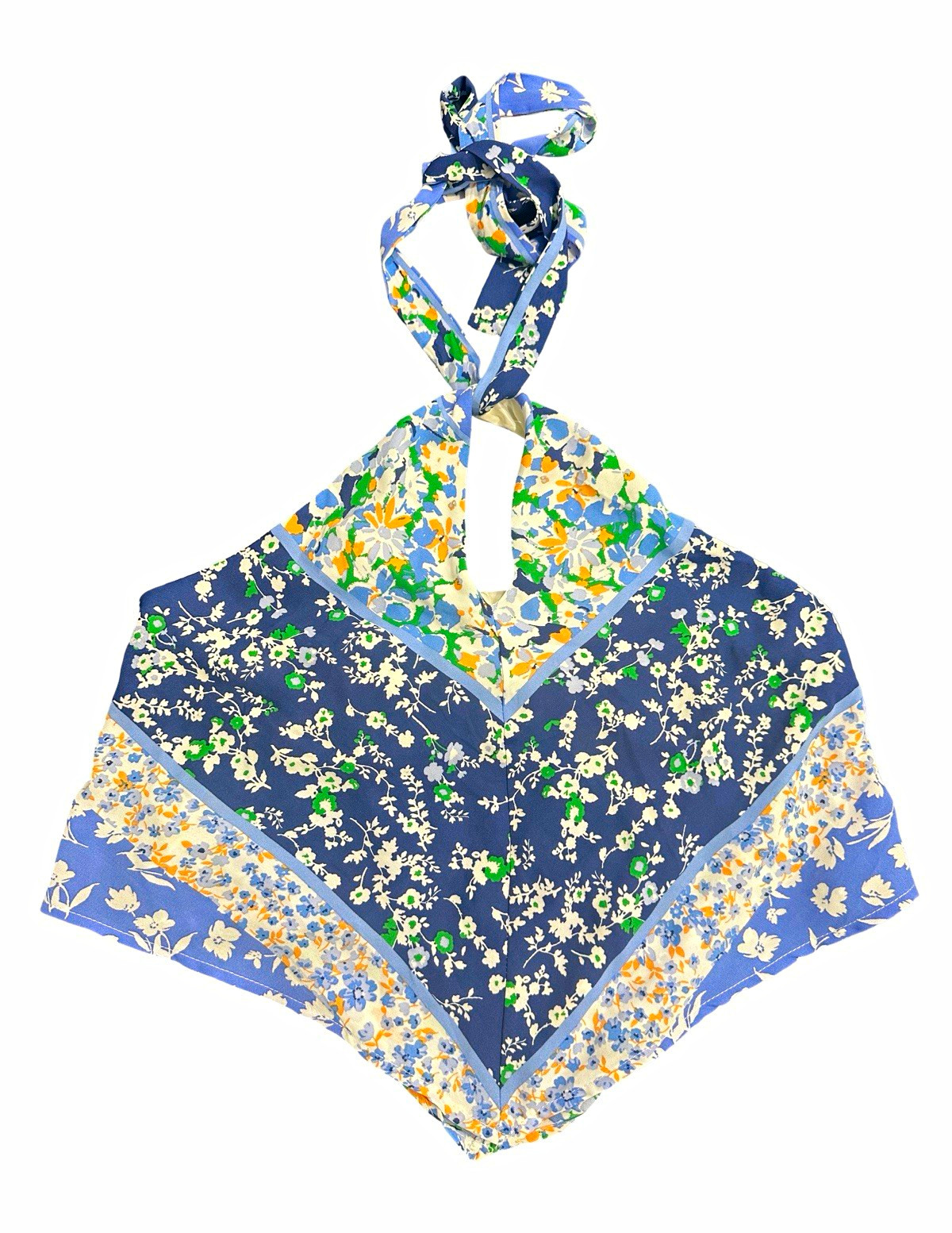 Women’s M Blue Floral Halter Neck Sleeveless Top Tie Closure Multicolor