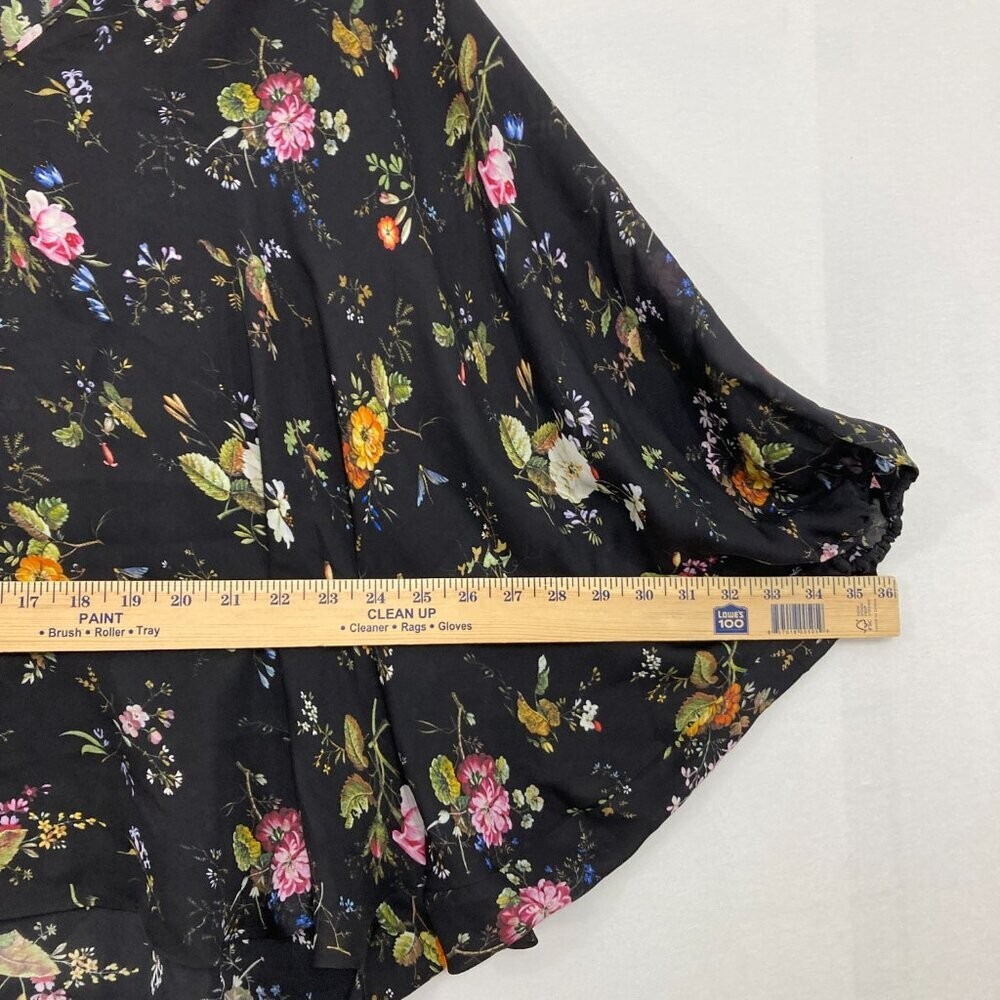ACROBAT Medium Dark Floral V Neck Dolman Sleeve Pure Silk Blouse Feminine