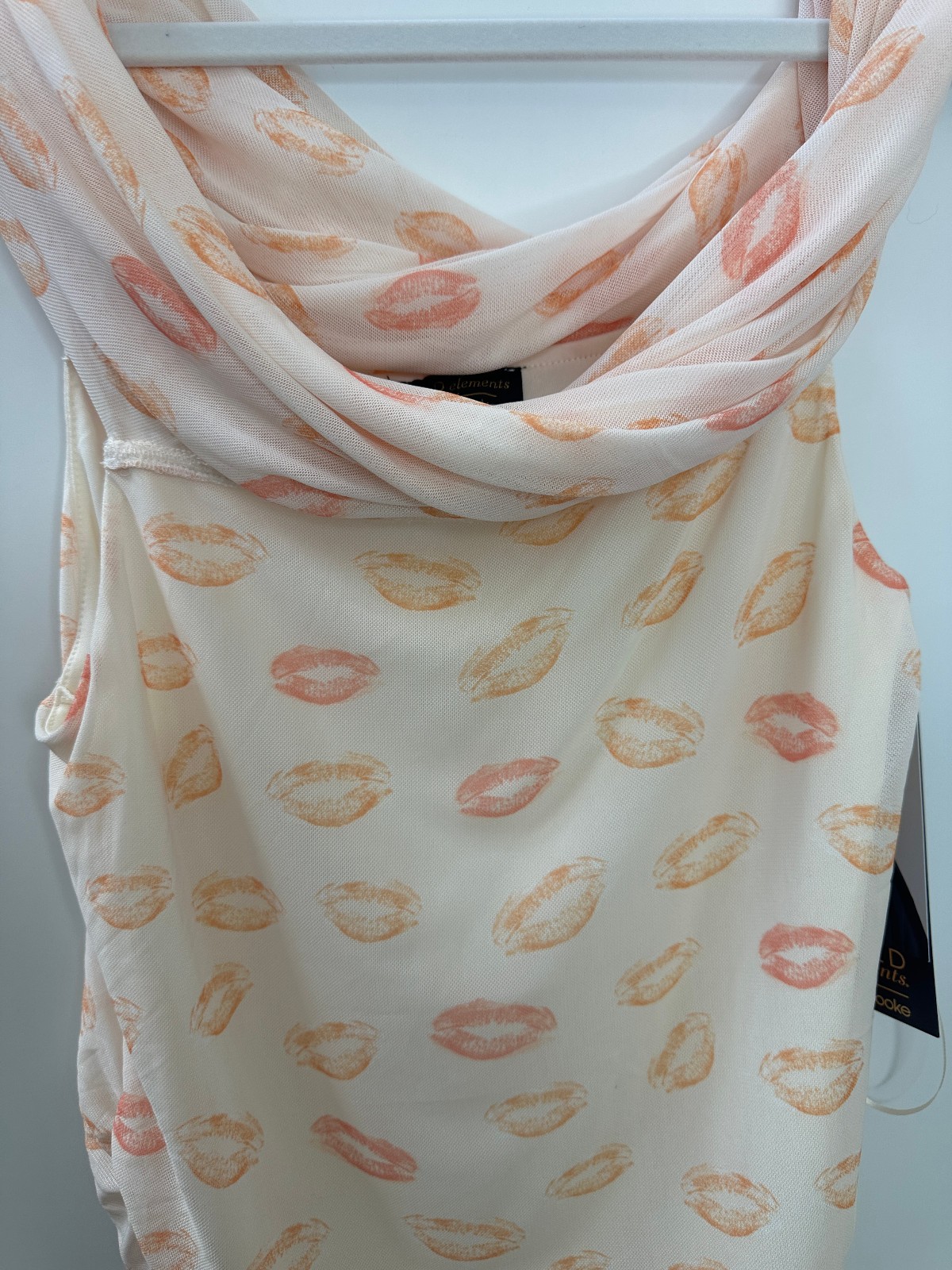 NWT Bold Elements x Ally Brooke Lip Print Mesh Top Ruched Off Shoulder Y2K Style