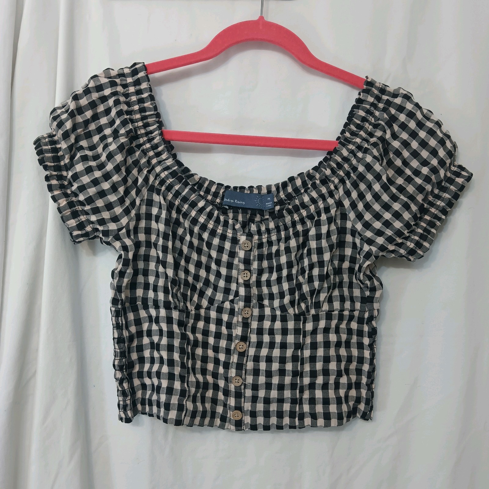 Índigo Rising Midnight Gingham Off Shoulder M Crop Top