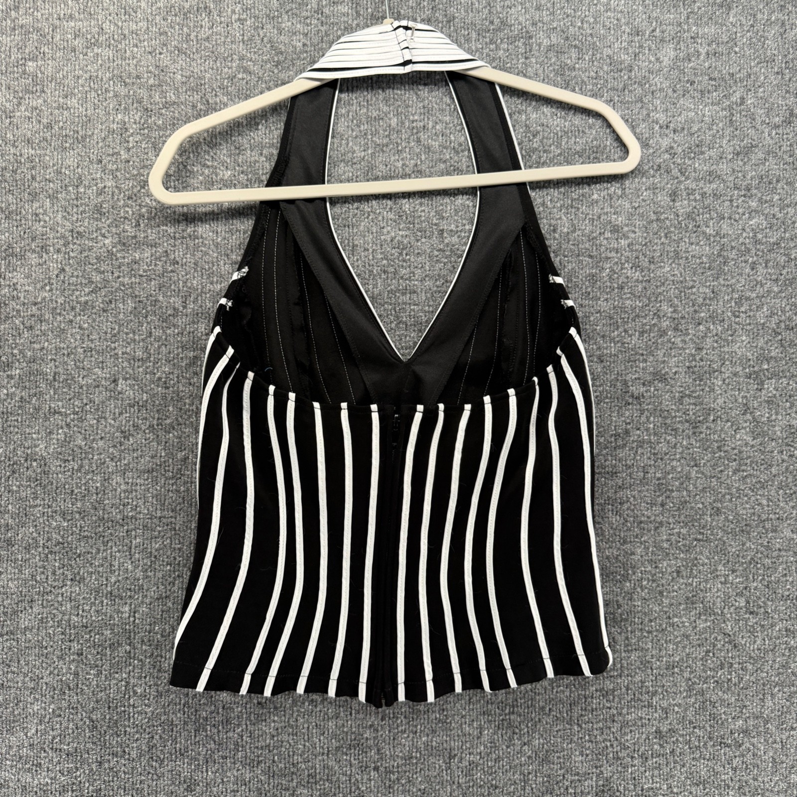Tadashi Top Womens L Black White Striped Halter Sleeveless Formal Event Cocktail