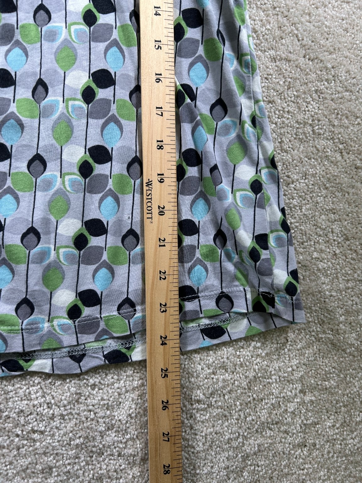 Mixit Womens Large Green Blue Print Top Cotton Modal Blend Stretch Soft